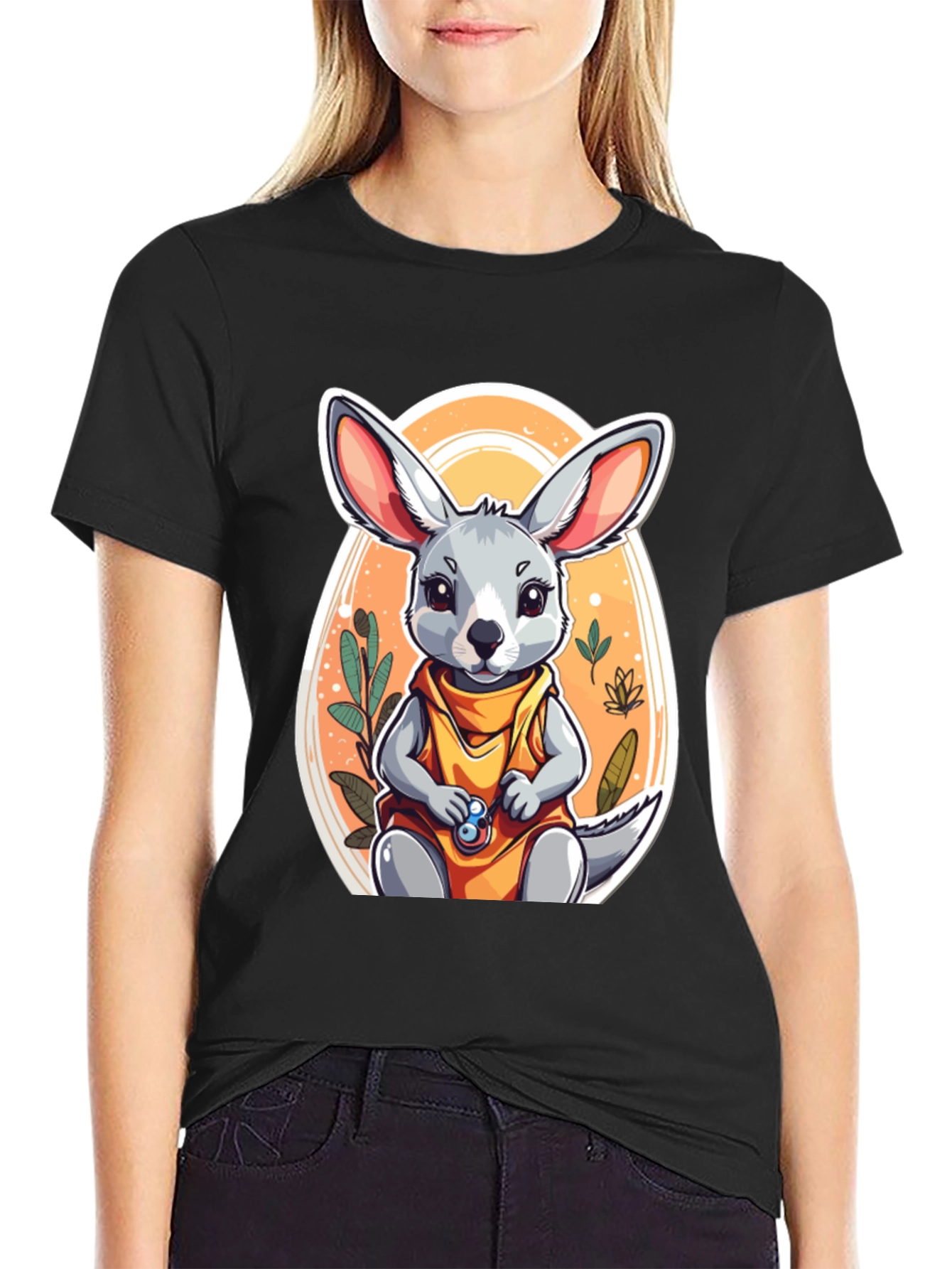 Black Cute Cartoon Jerboa T-Shirt view 2
