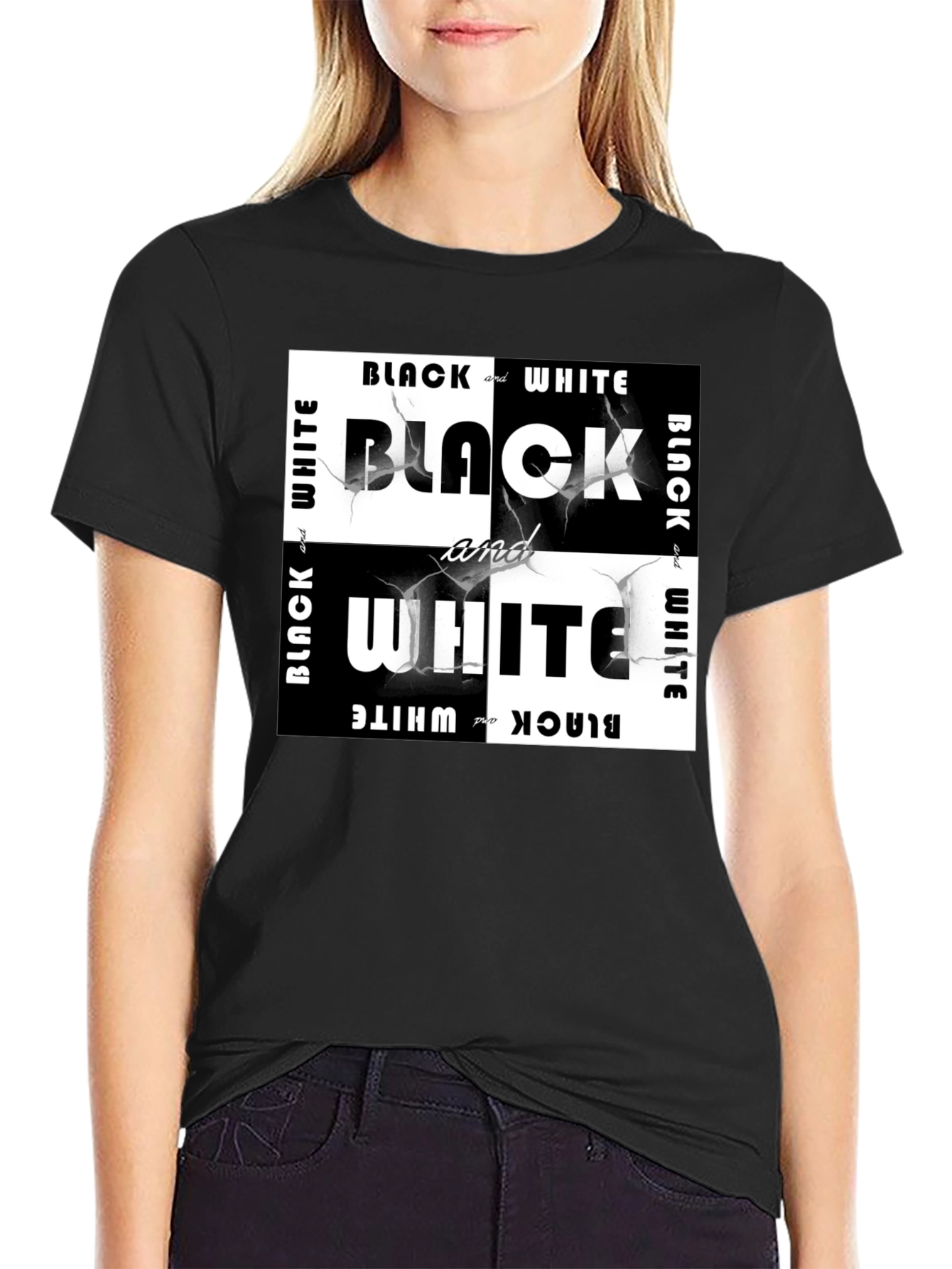 Black Black & White Graphic Tee - Modern Style view 2