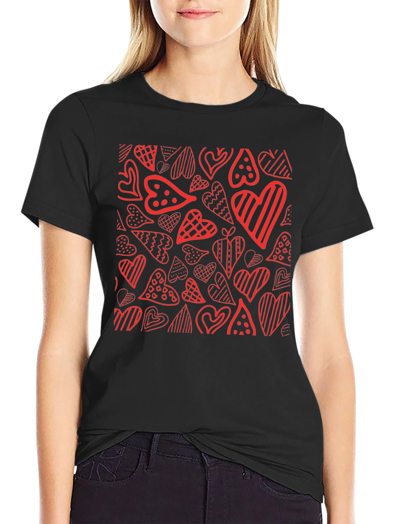Black Heart Pattern Black T-Shirt view 2