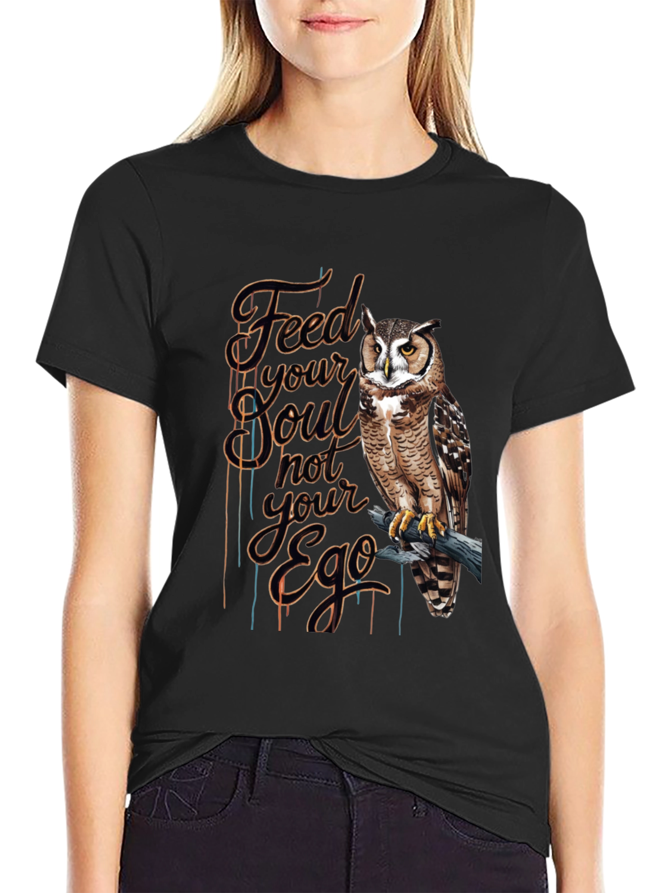 Black Feed Your Soul Owl Graphic T-Shirt - Black view 2