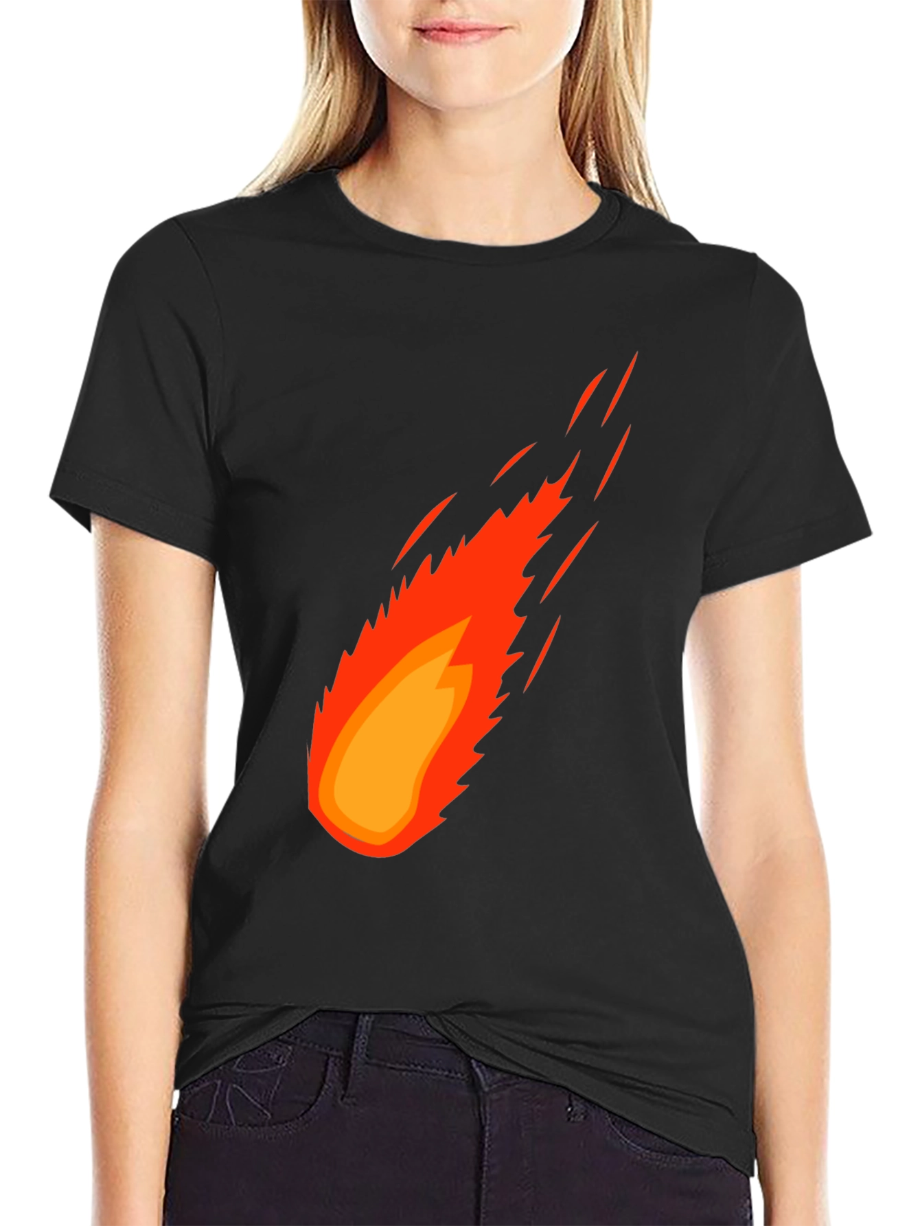 Black Fiery Comet Graphic Tee - Black Cotton T-Shirt view 2