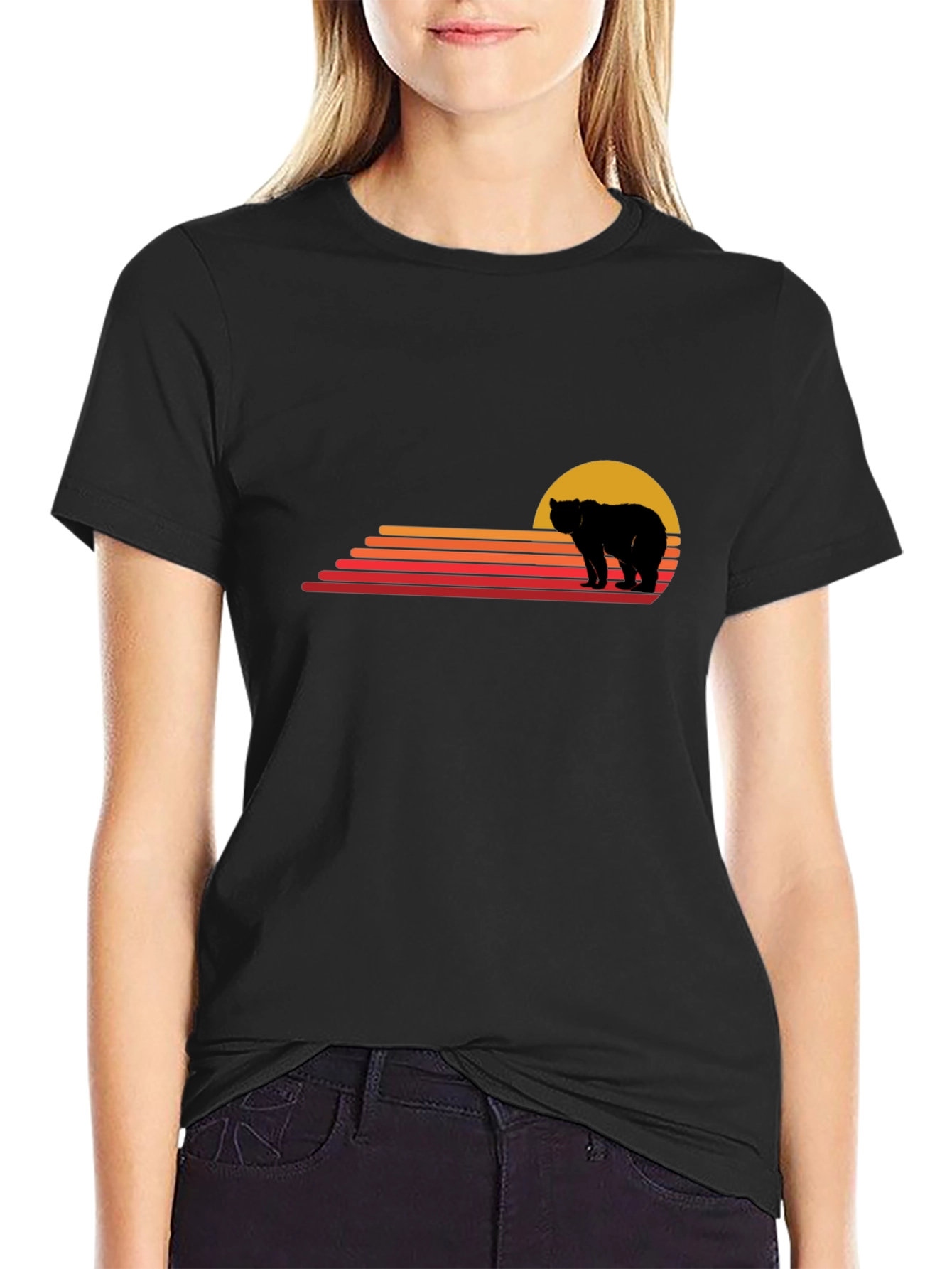Black Retro Bear Sunset Graphic Tee view 2
