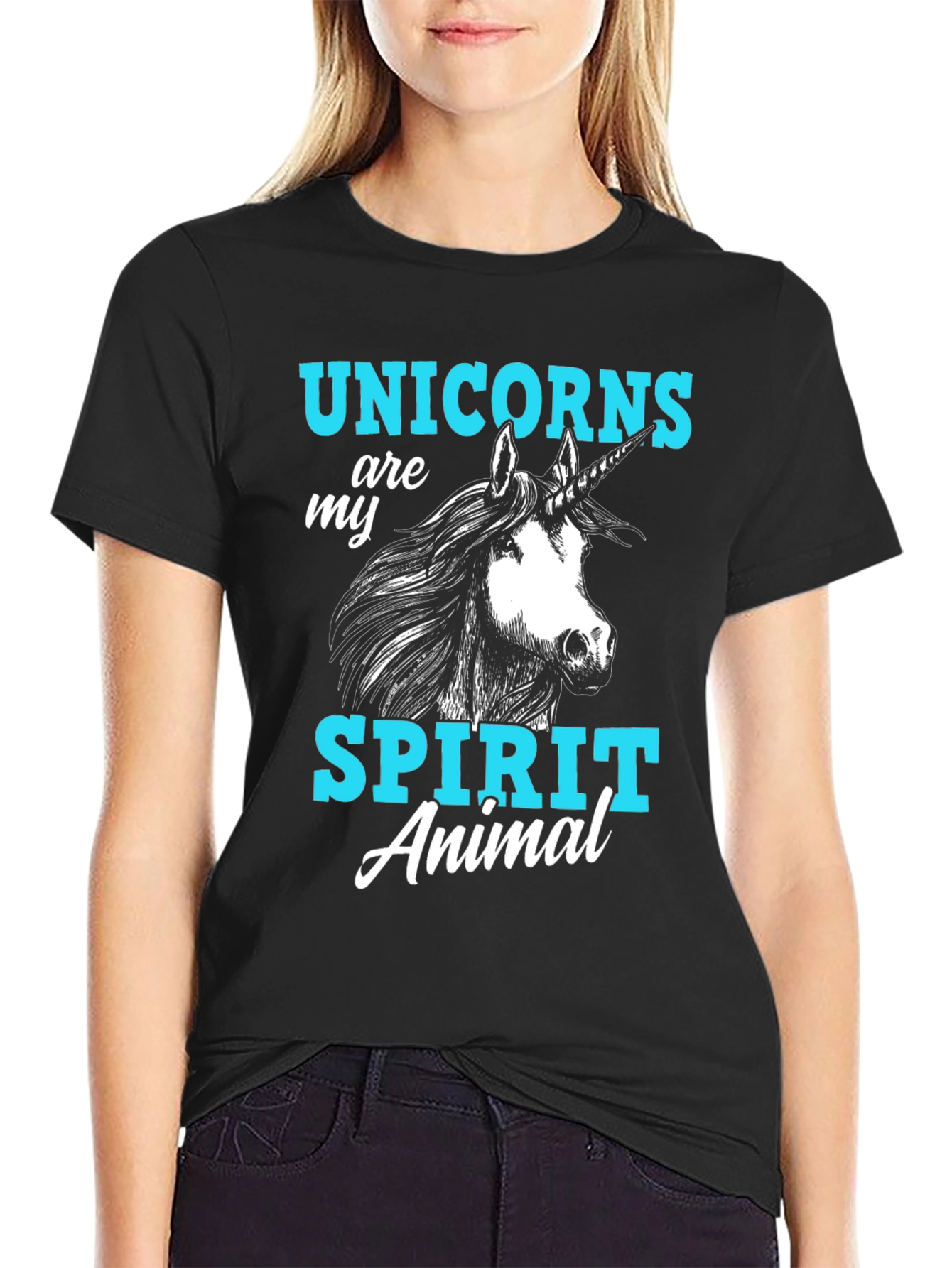Black Unicorn Spirit Animal Graphic T-Shirt, Black Cotton Tee view 2