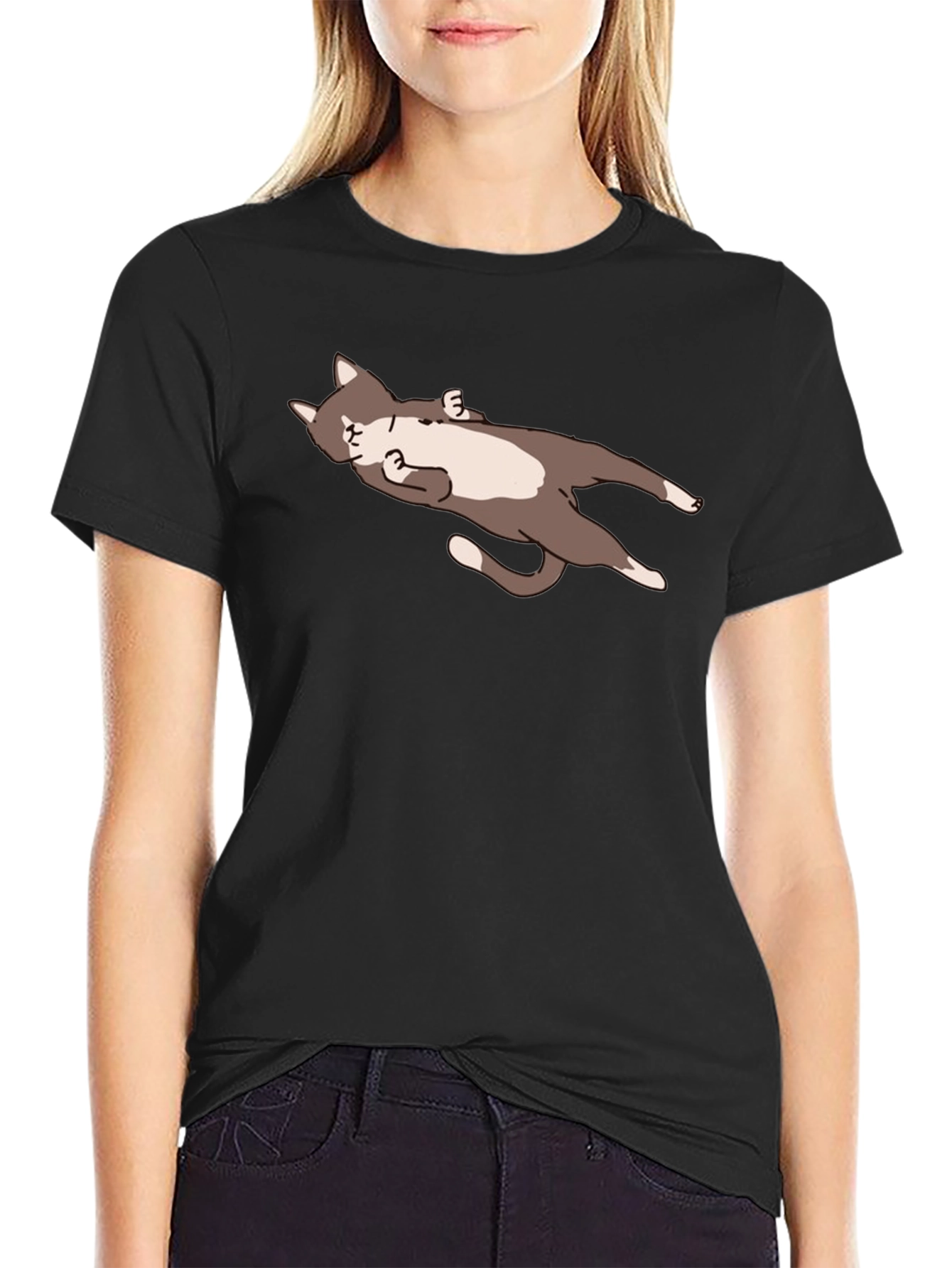 Black Lazy Cat Graphic Tee - Relaxed Fit view 2