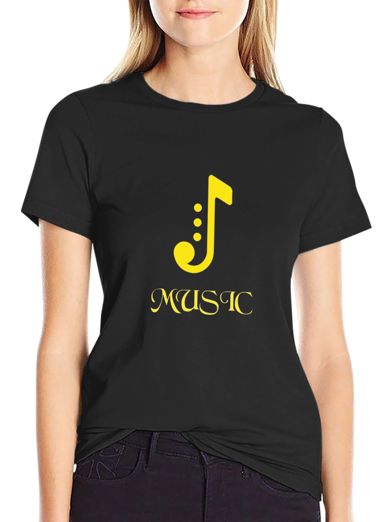 Black Men's Black Music Note Graphic T-Shirt view 2