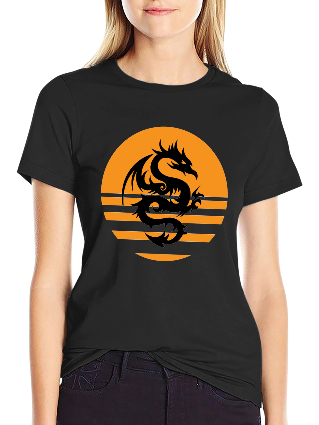 Black Dragon Sunset Graphic Tee - Black Cotton Blend view 2