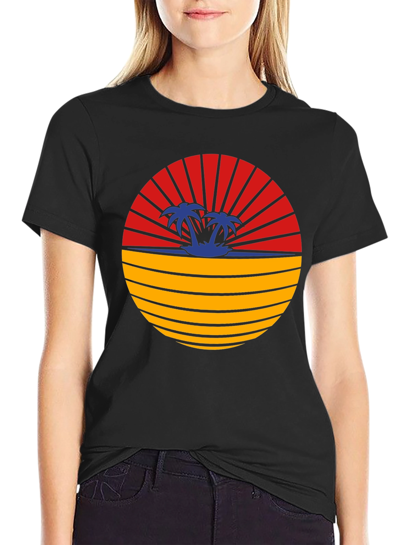 Black Retro Sunset Palm Tree T-Shirt view 2
