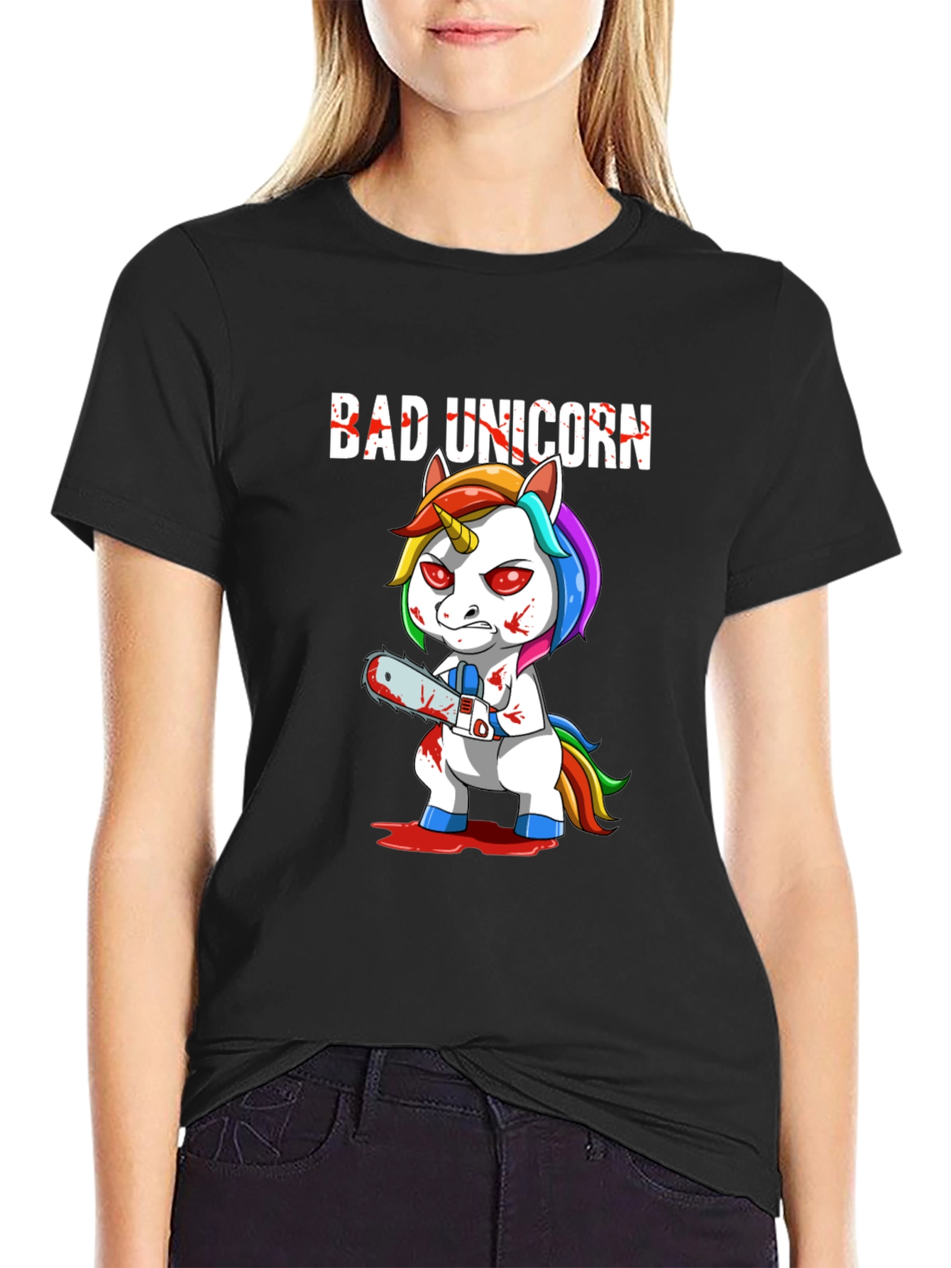 Black Bad Unicorn Graphic T-Shirt - Dark Humor Tee view 2