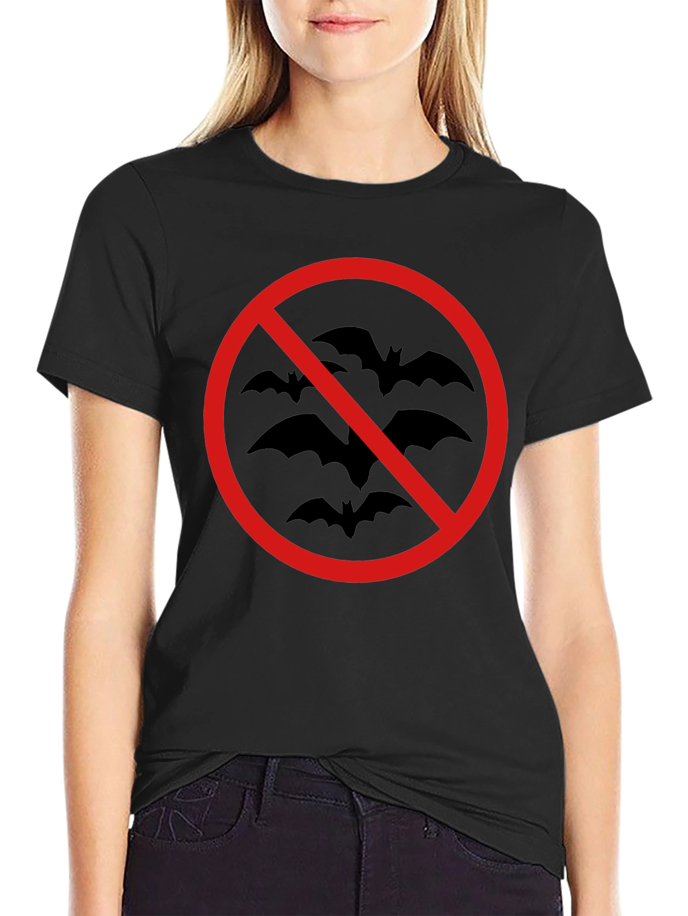 Black No Bats Allowed T-Shirt - Black Cotton Tee view 2