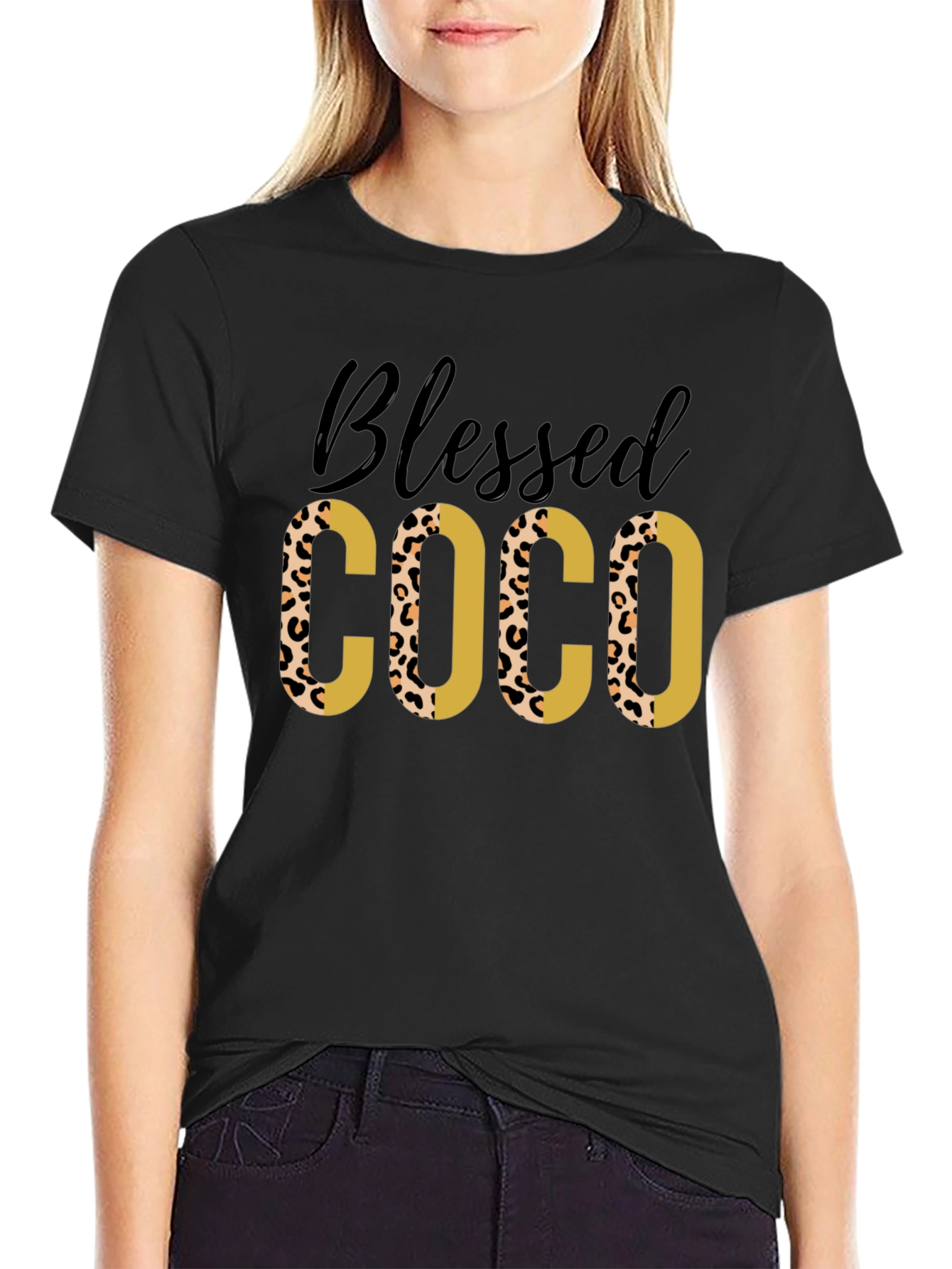 Black Blessed COCO Leopard Print Tee view 2