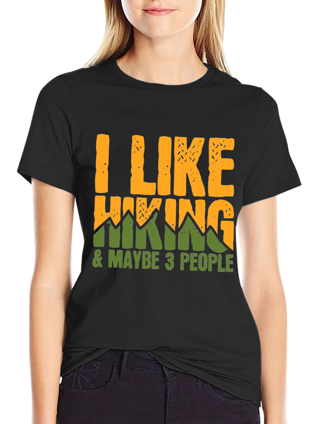 Black I Like Hiking & Maybe 3 People T-Shirt view 2