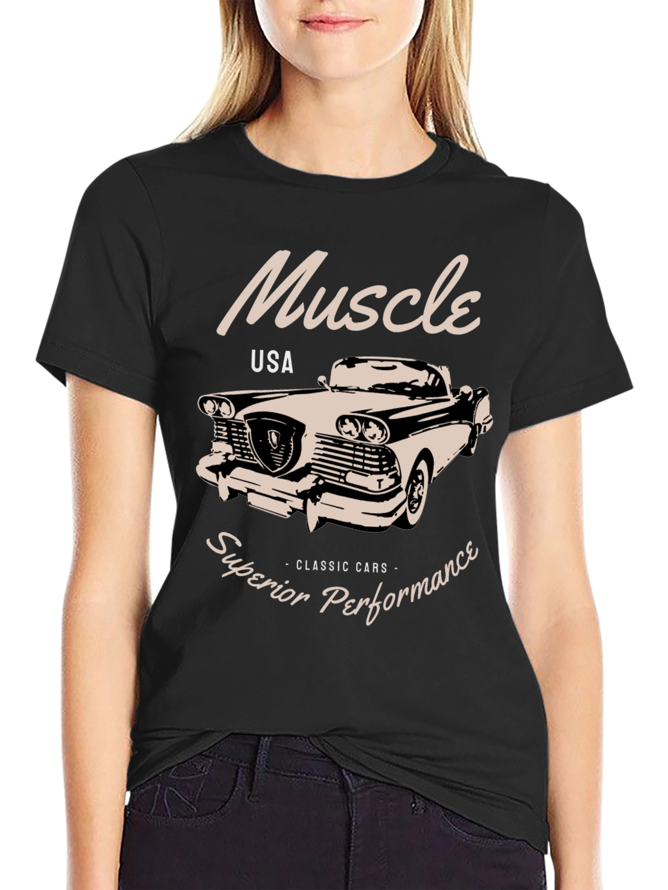 Black Muscle Car T-Shirt - Superior Performance Classic Tee view 2