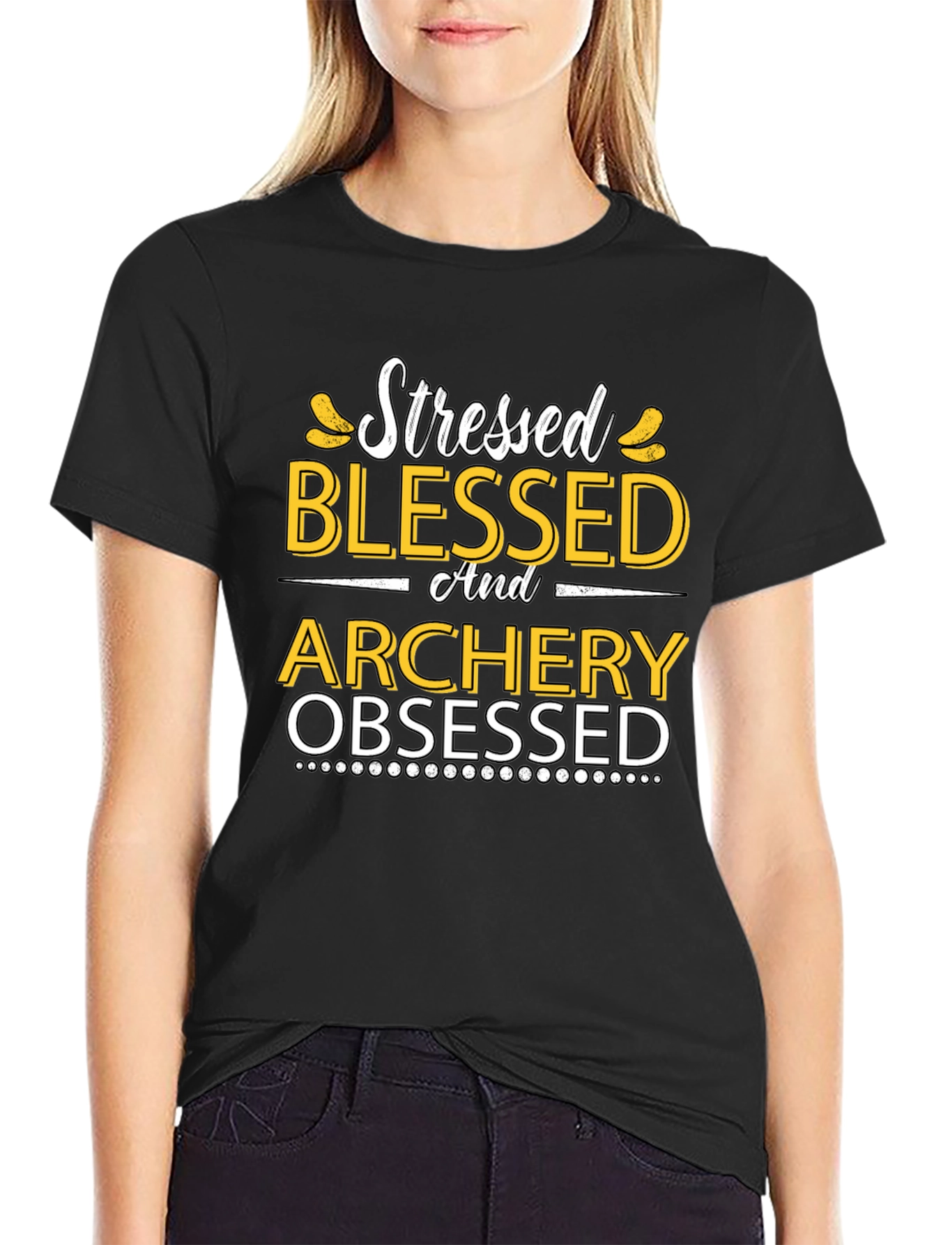 Black Stressed Blessed Archery Obsessed Graphic Tee view 2