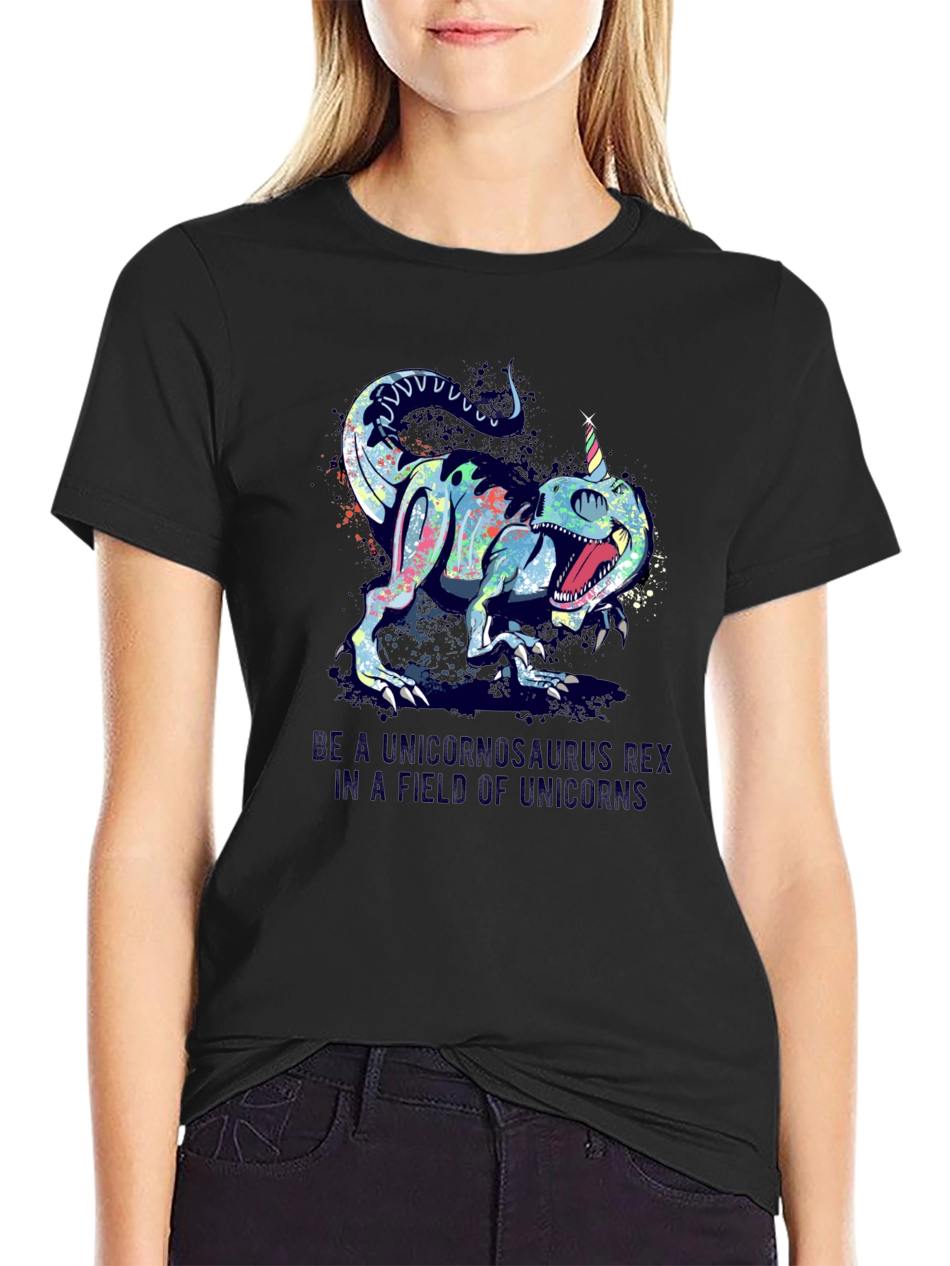 Black Unicornsaurus Rex Black T-Shirt view 2