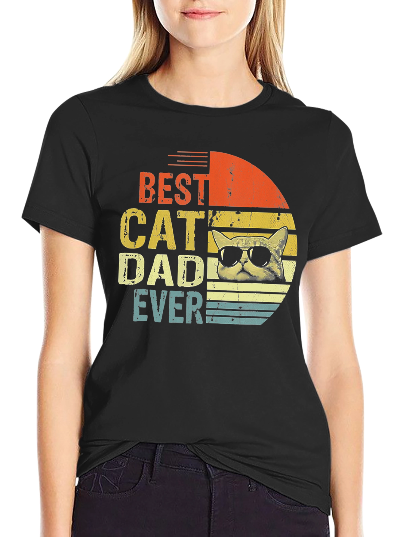 Black Best Cat Dad Ever Graphic T-Shirt view 2