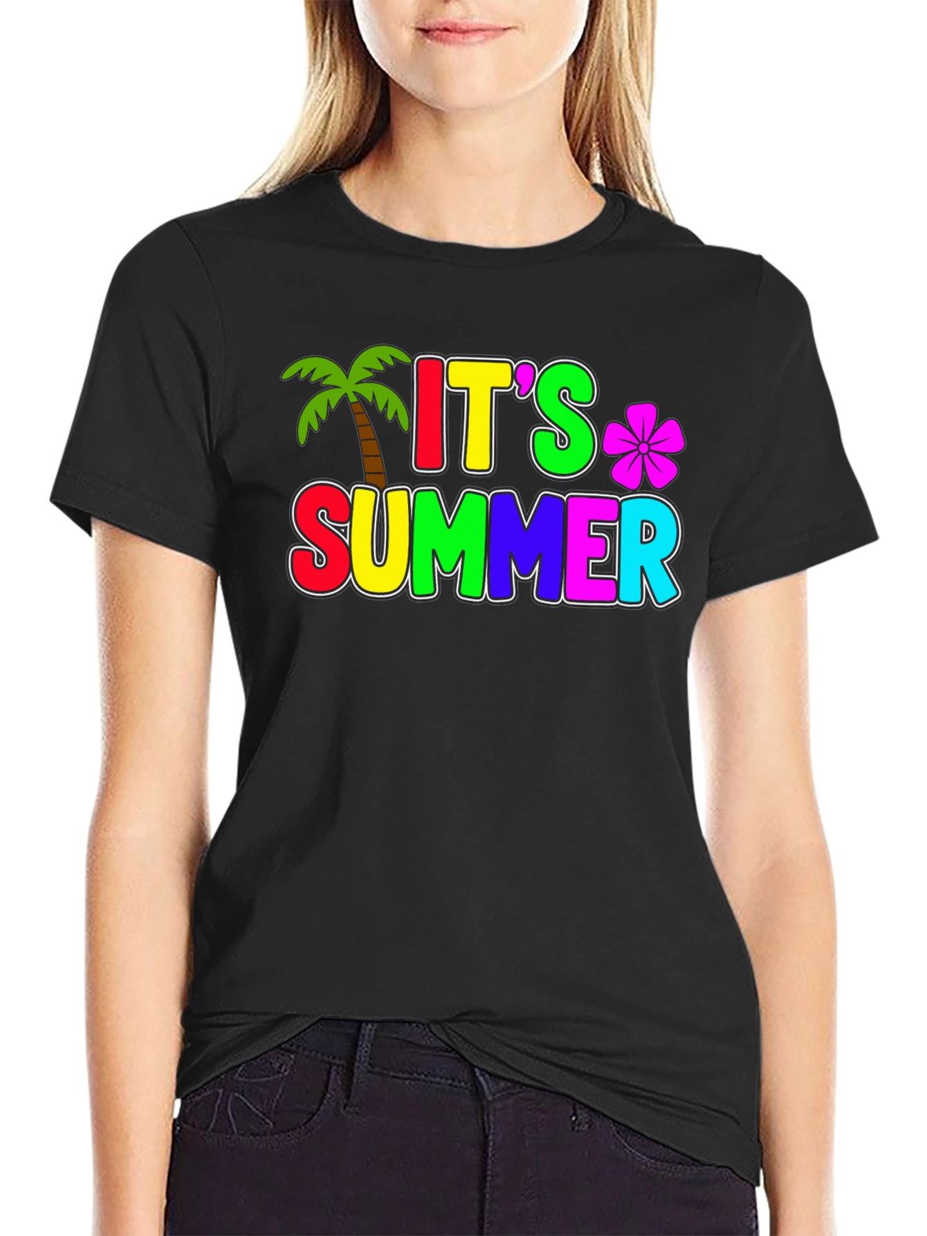 Black It's Summer Black T-Shirt view 2