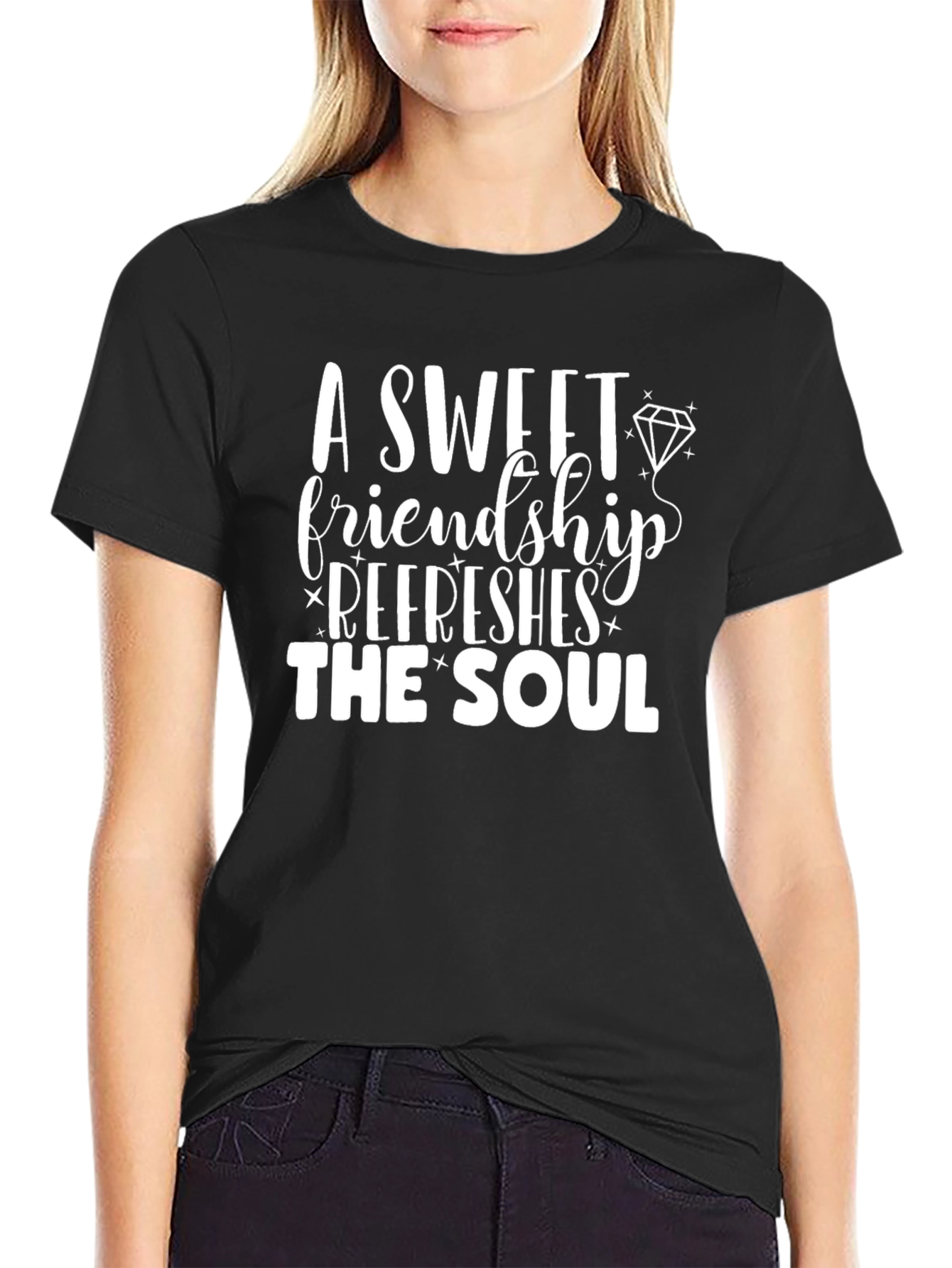 Black Sweet Friendship Graphic Tee - Black Unisex Shirt view 2