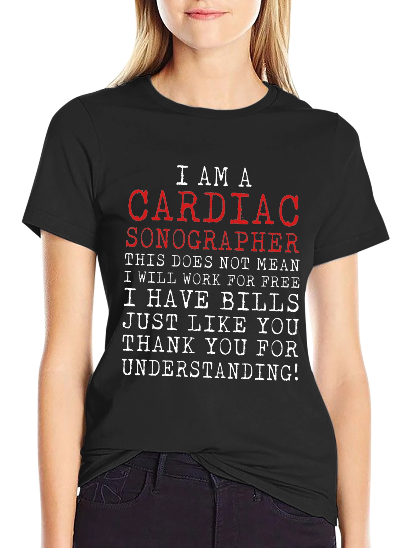 Black Cardiac Sonographer T-Shirt - Funny Work Life Tee view 2