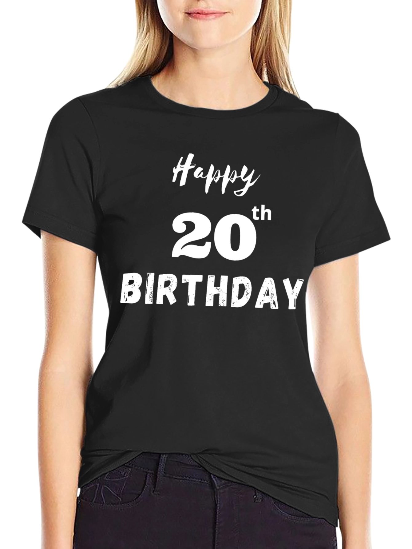 Black Happy 20th Birthday Black T-Shirt view 2