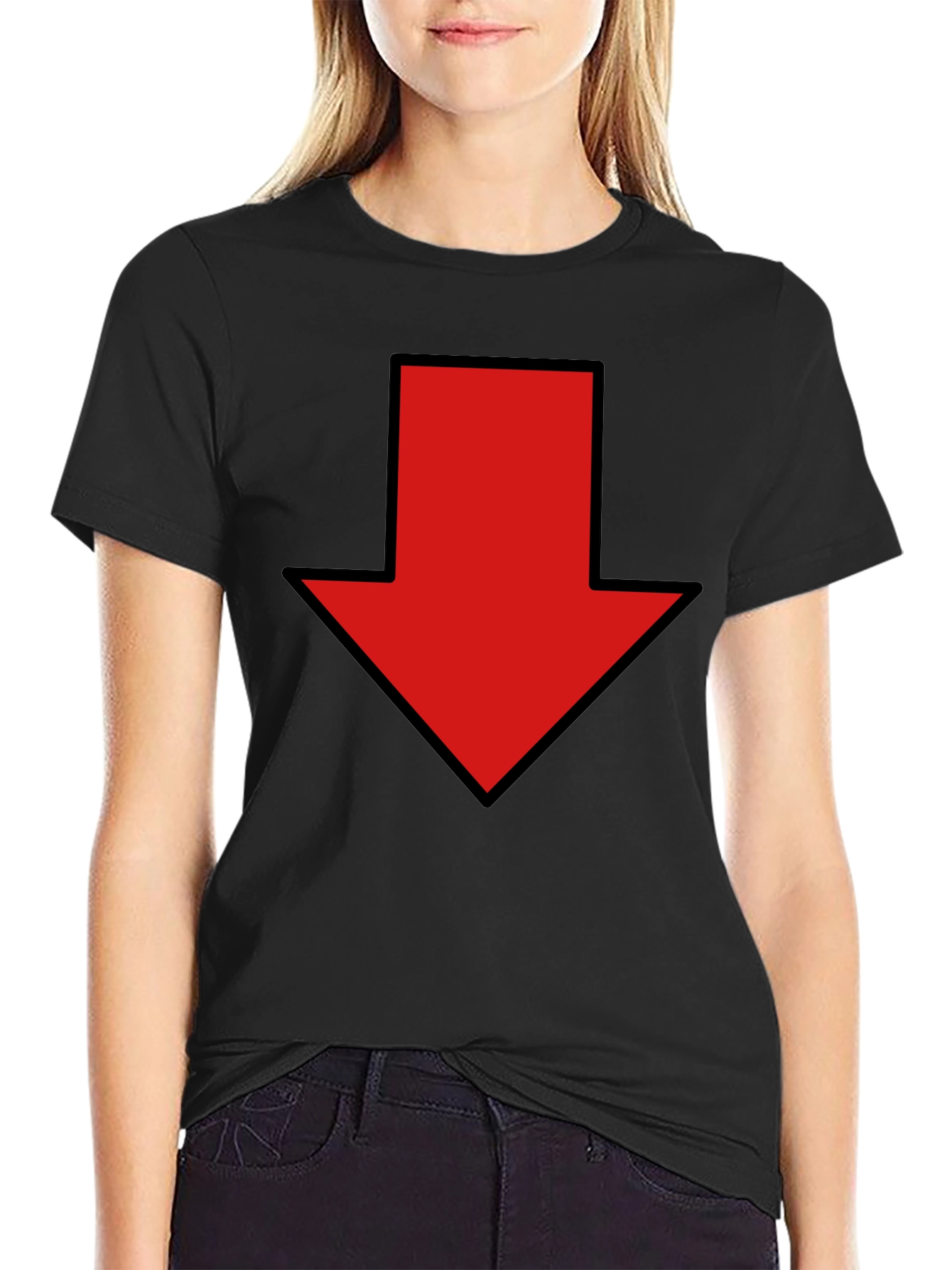 Black Red Down Arrow Graphic Print Black T-Shirt view 2