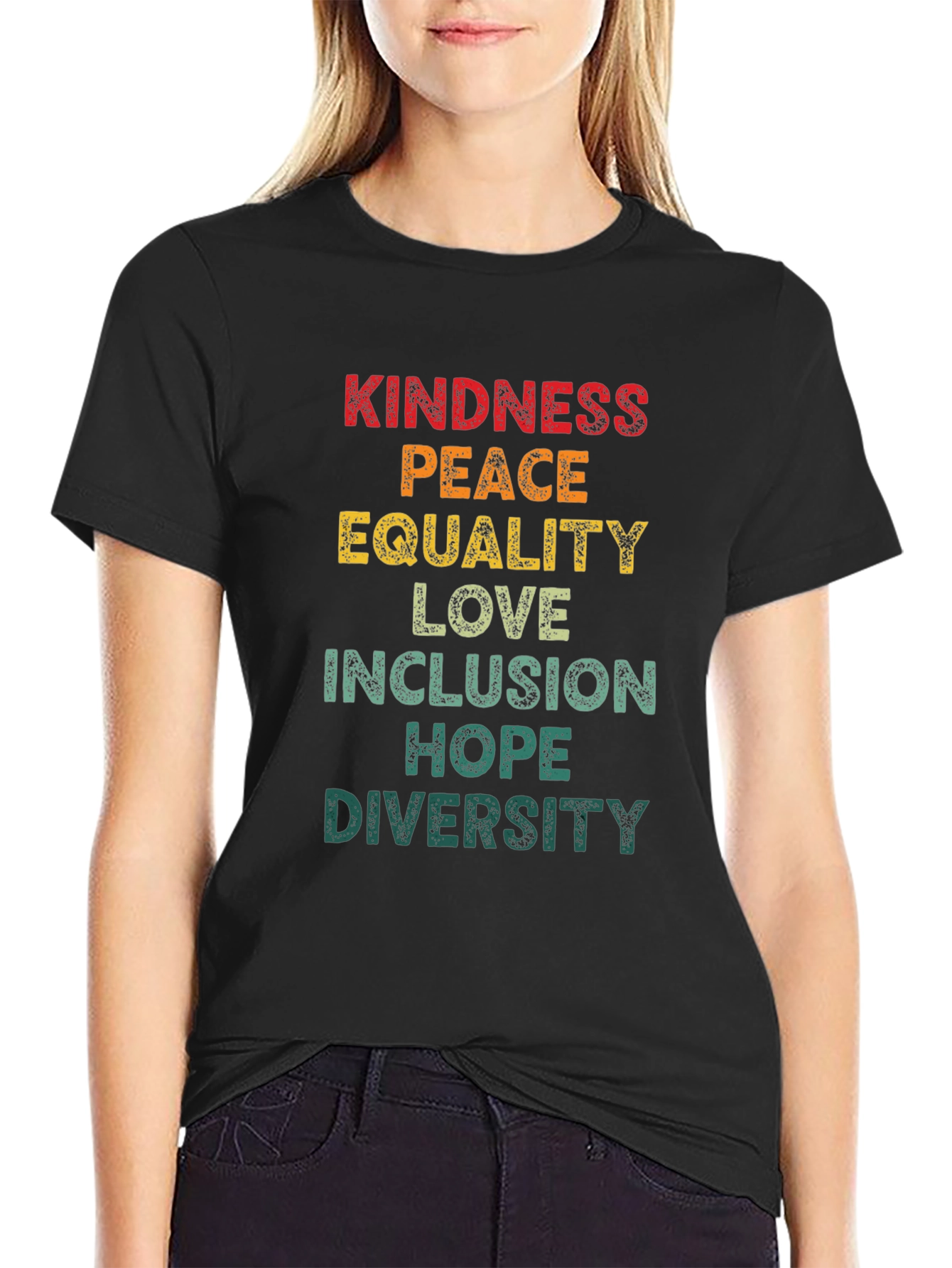 Black Kindness Peace Equality Graphic Tee view 2