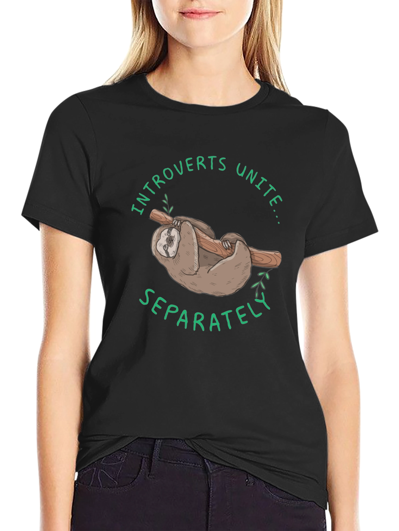 Black Introverts Unite Sloth Graphic T-Shirt - Comfy Cotton view 2