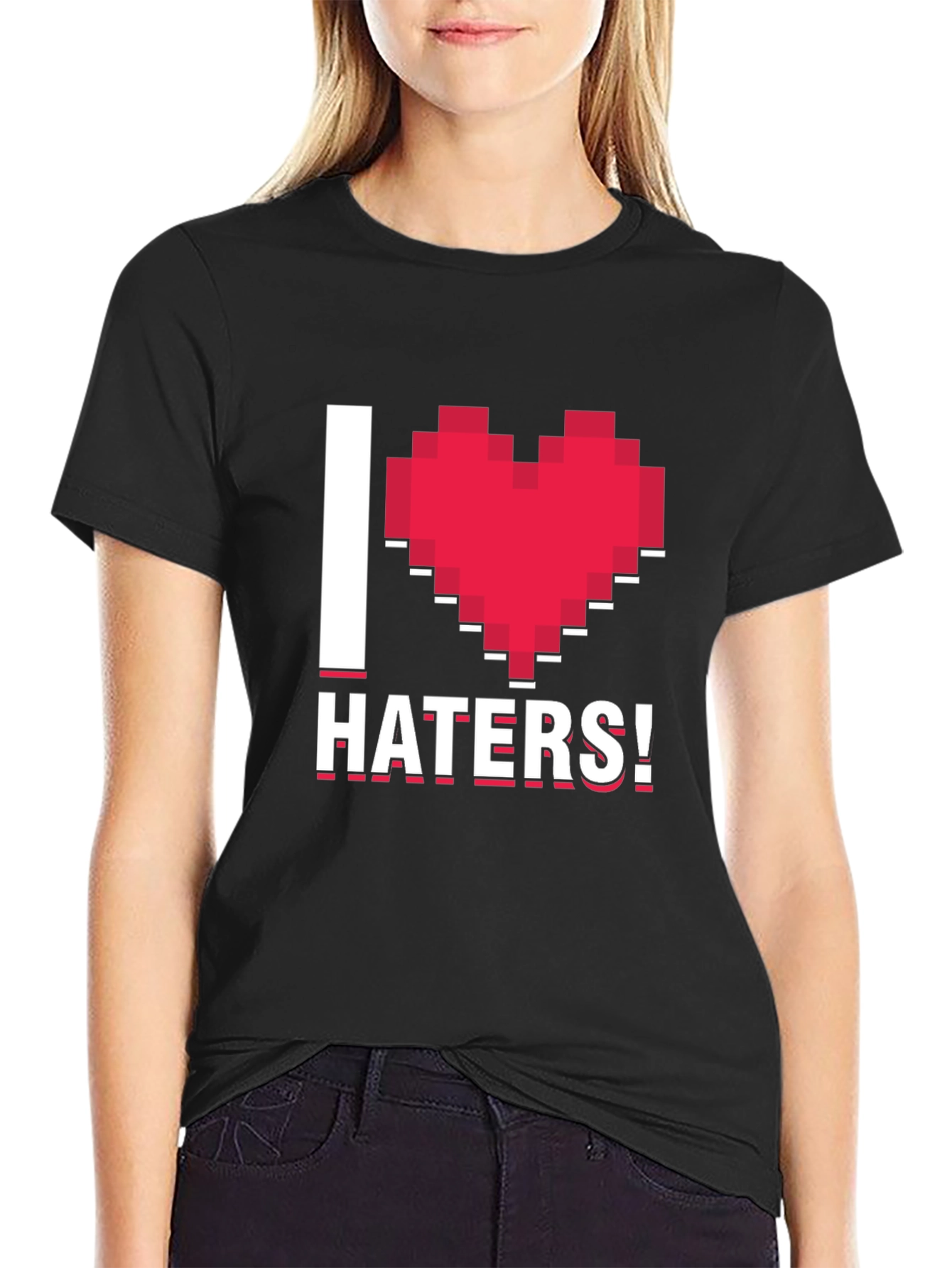 Black I Heart Haters Pixel Graphic Tee view 2