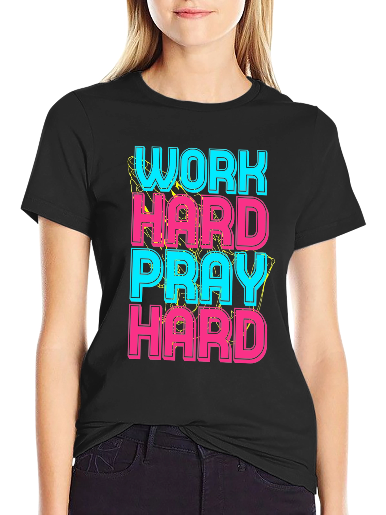 Black Work Hard Pray Hard Graphic Tee view 2