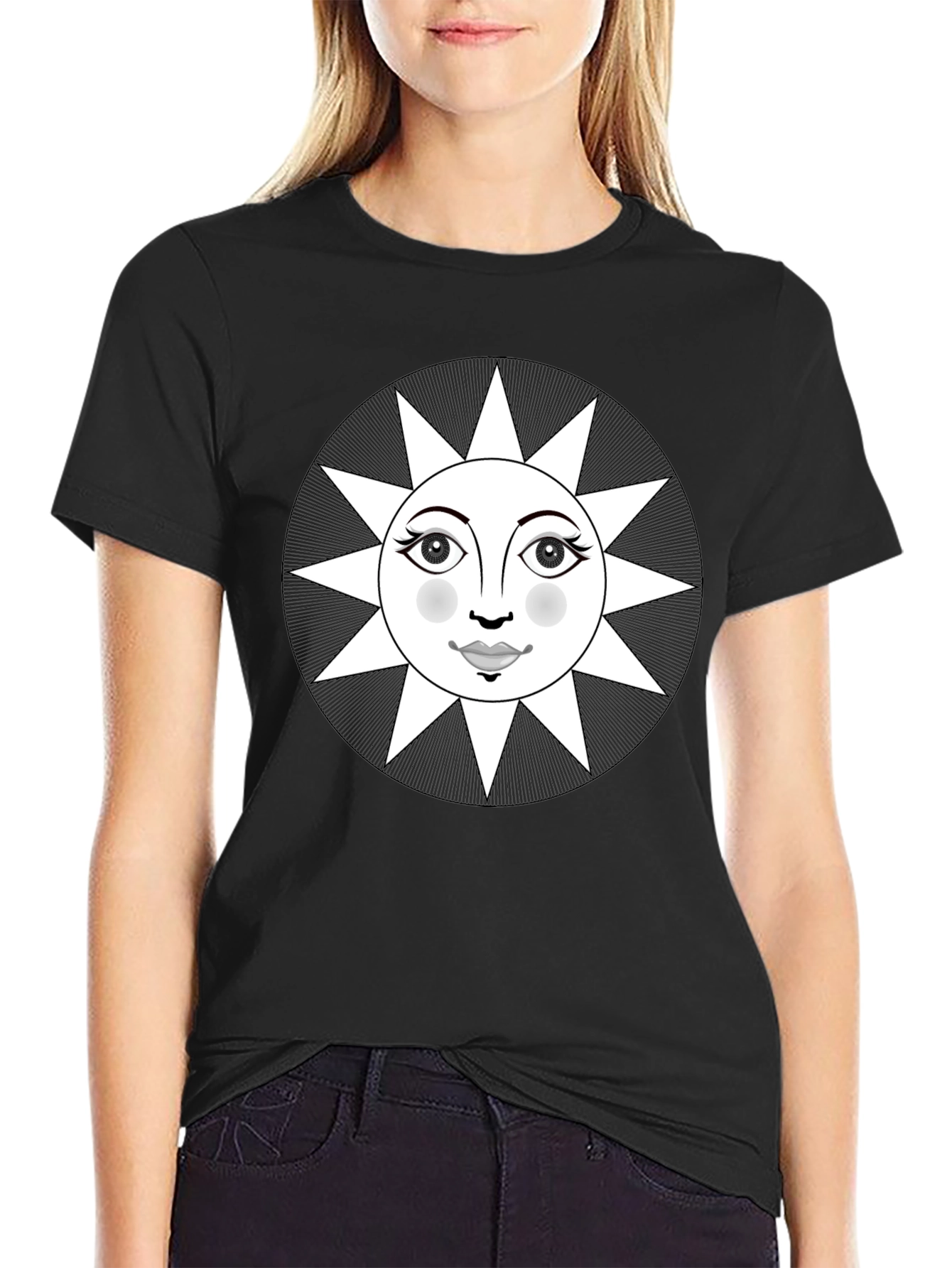 Black Celestial Sun Face Graphic Tee - Black view 2