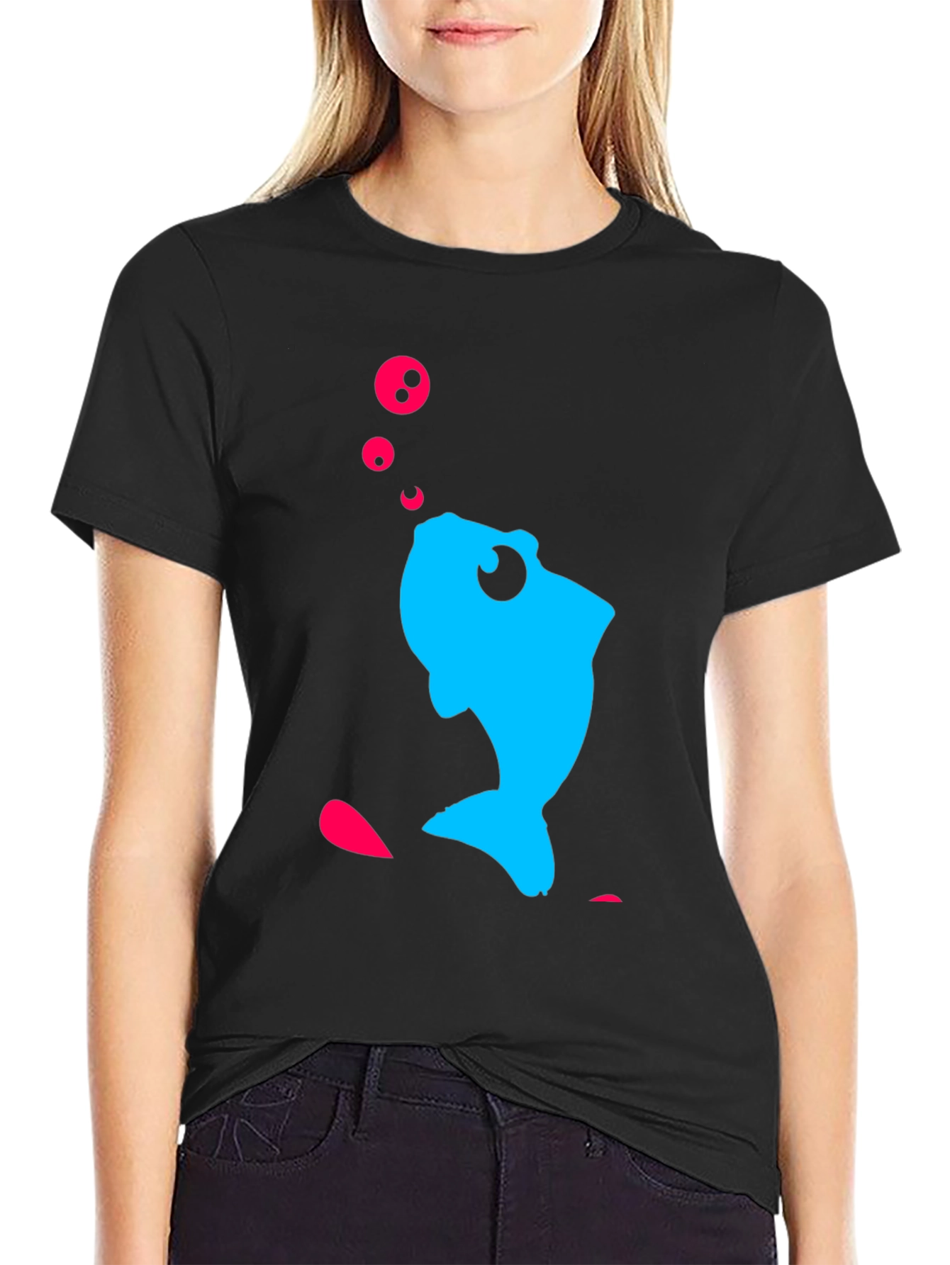 Black Fun Fish Graphic Tee - Black Cotton T-Shirt view 2