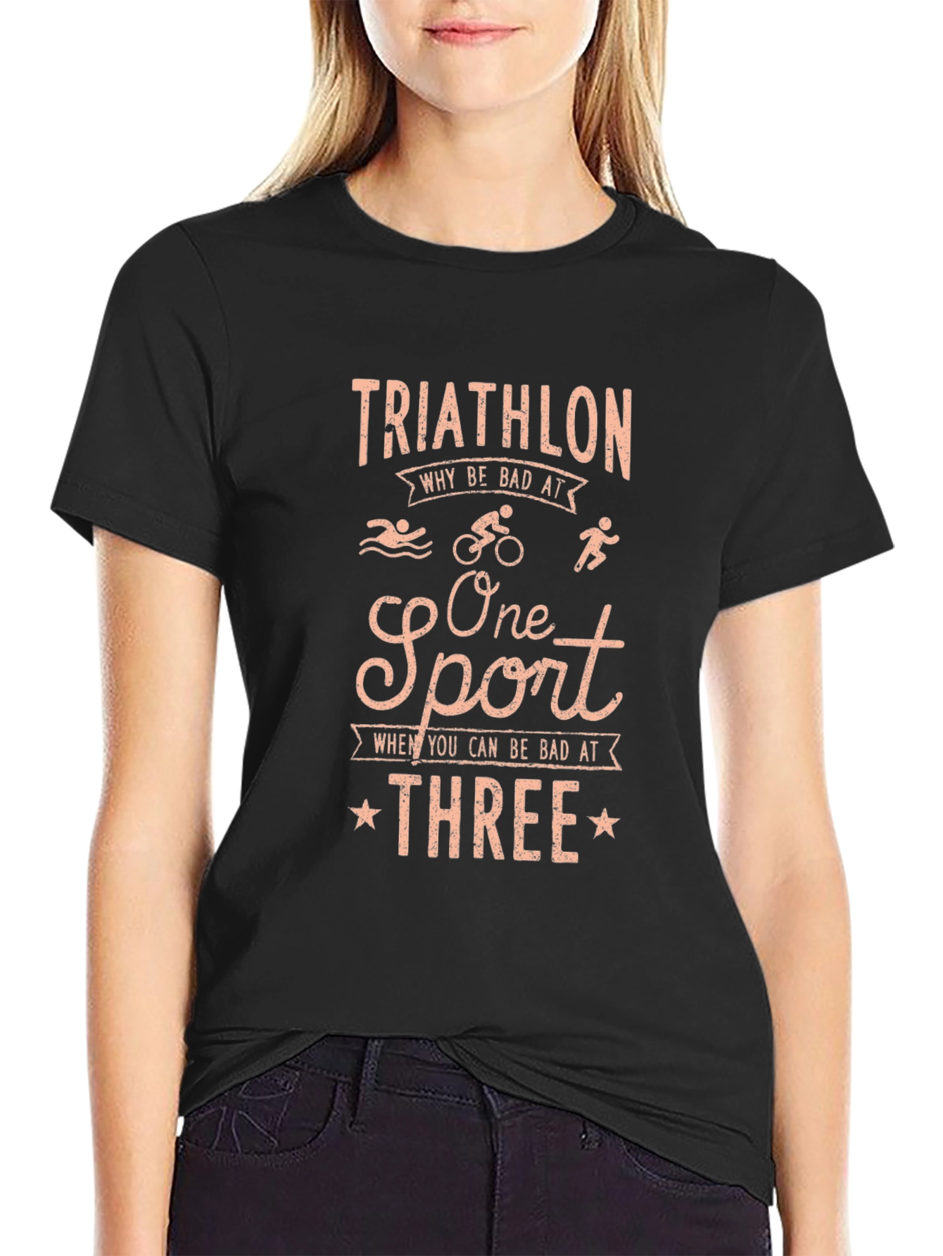 Black Triathlon Why Be Bad At One Sport T-Shirt view 2