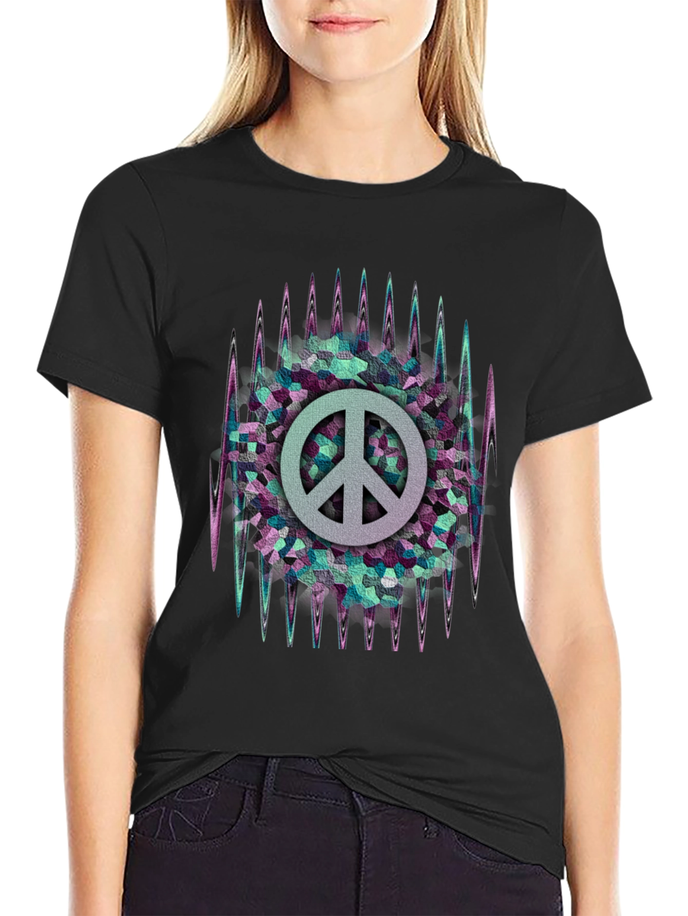 Black Peace Sign Graphic T-Shirt - Cool & Unique Design view 2