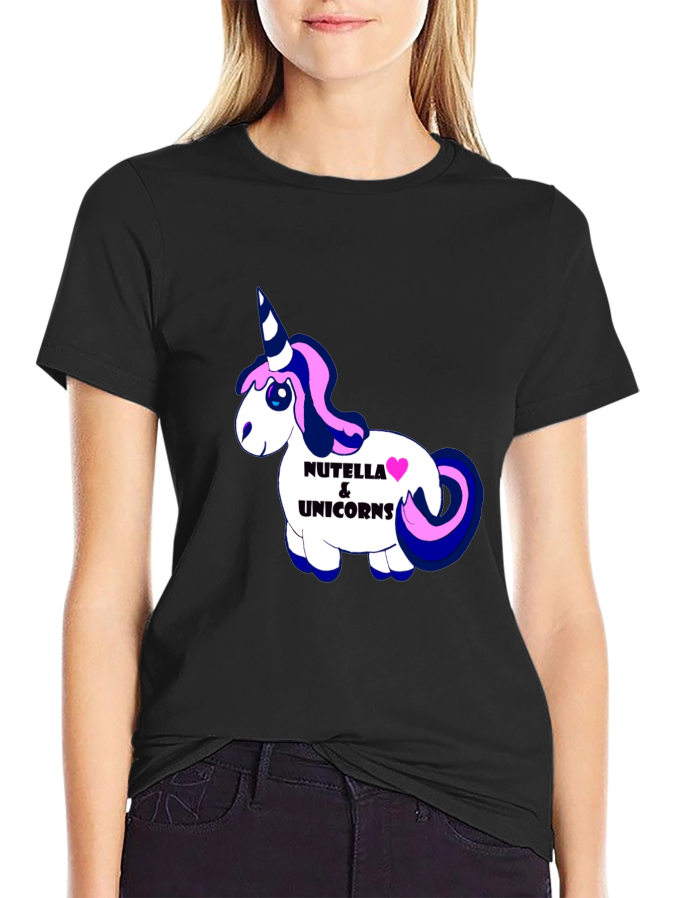 Black Nutella & Unicorns Graphic Black T-Shirt view 2