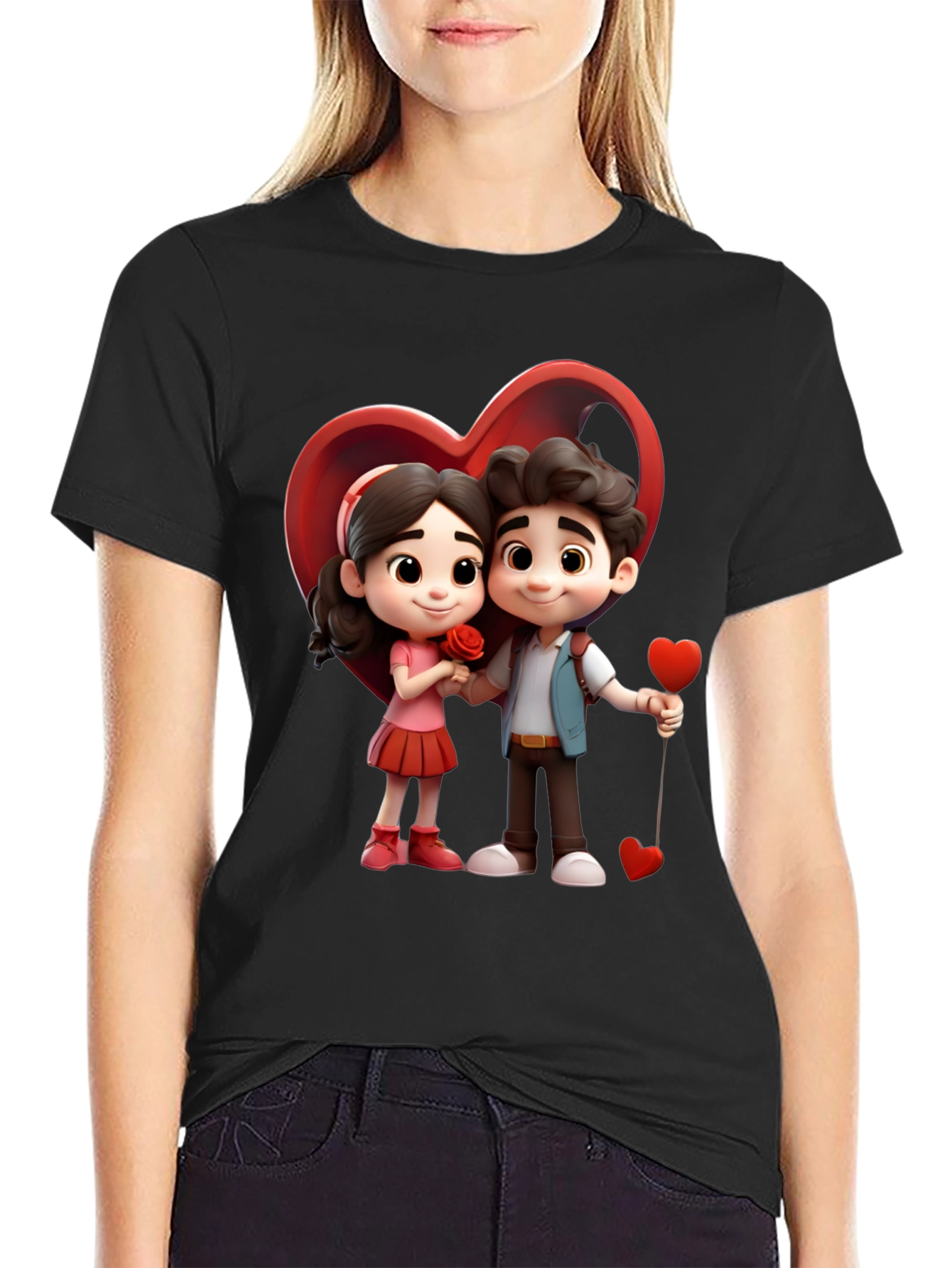 Black Cartoon Couple T-Shirt view 2