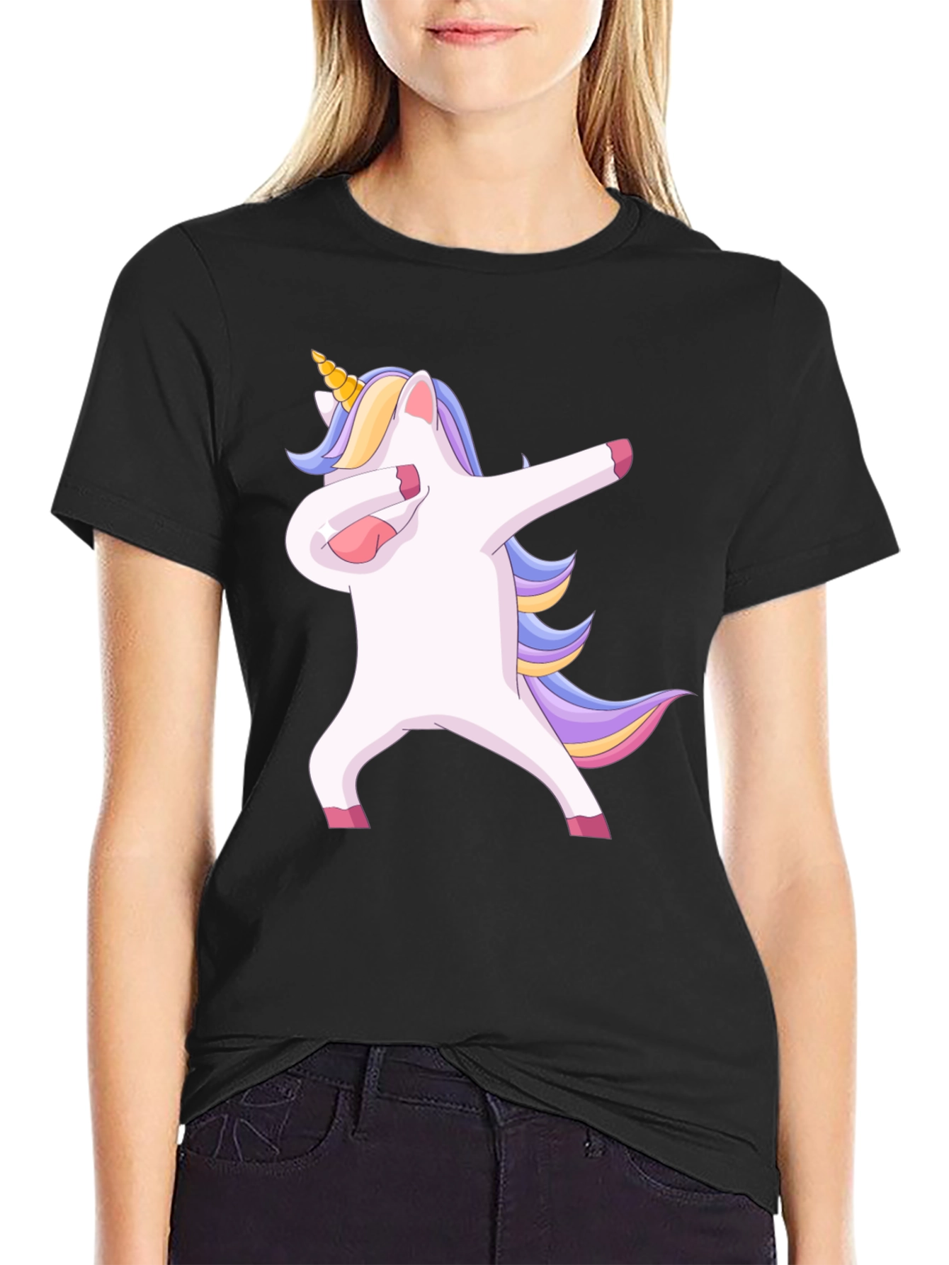 Black Dabbing Unicorn T-Shirt - Fun & Unique Design view 2