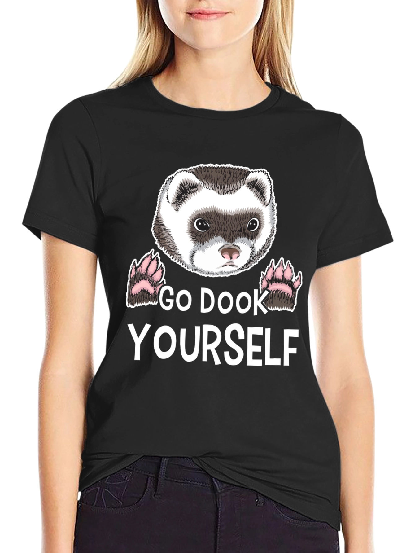 Black Go Dook Yourself Ferret T-Shirt view 2