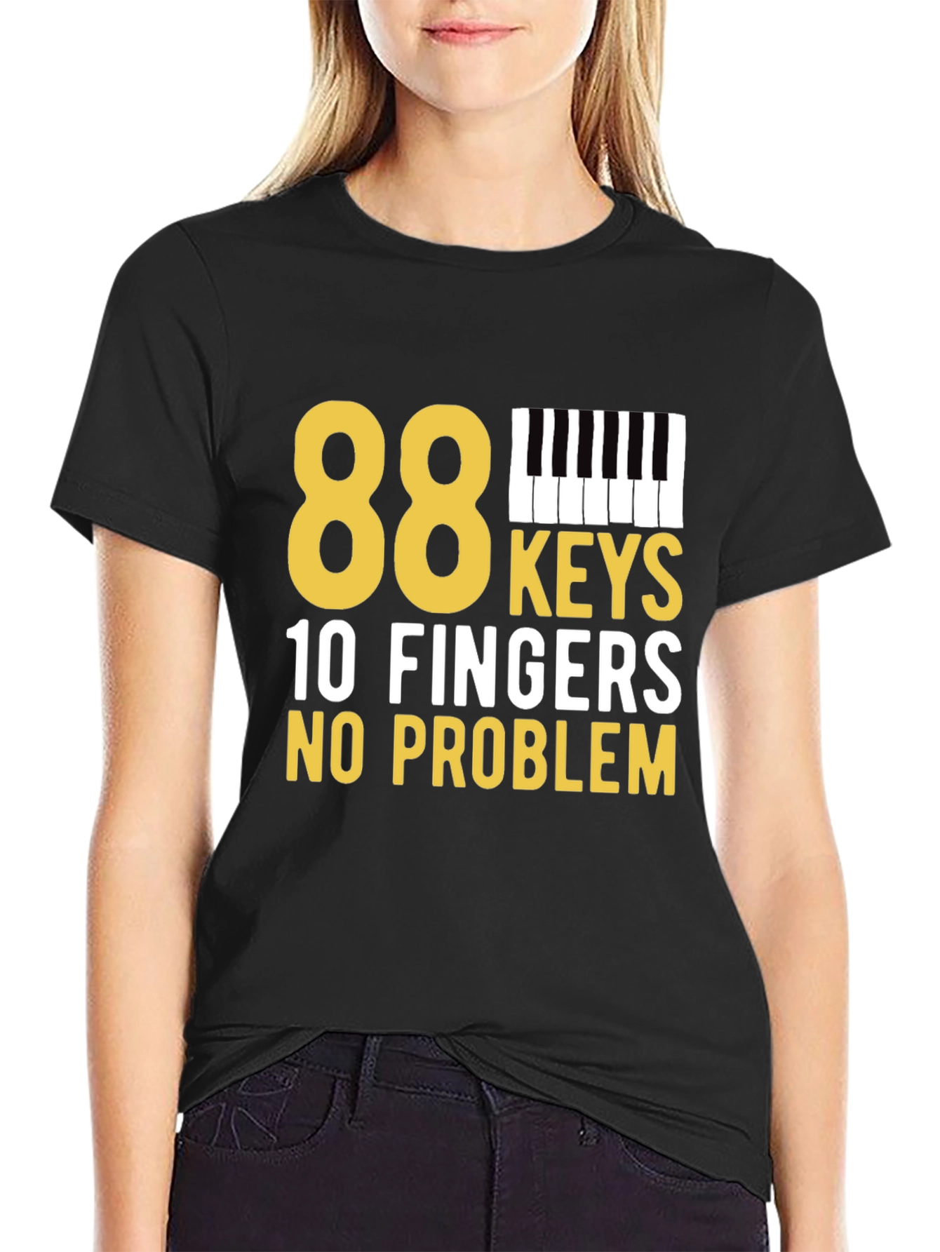 Black 88 Keys, 10 Fingers, No Problem Black T-Shirt view 2