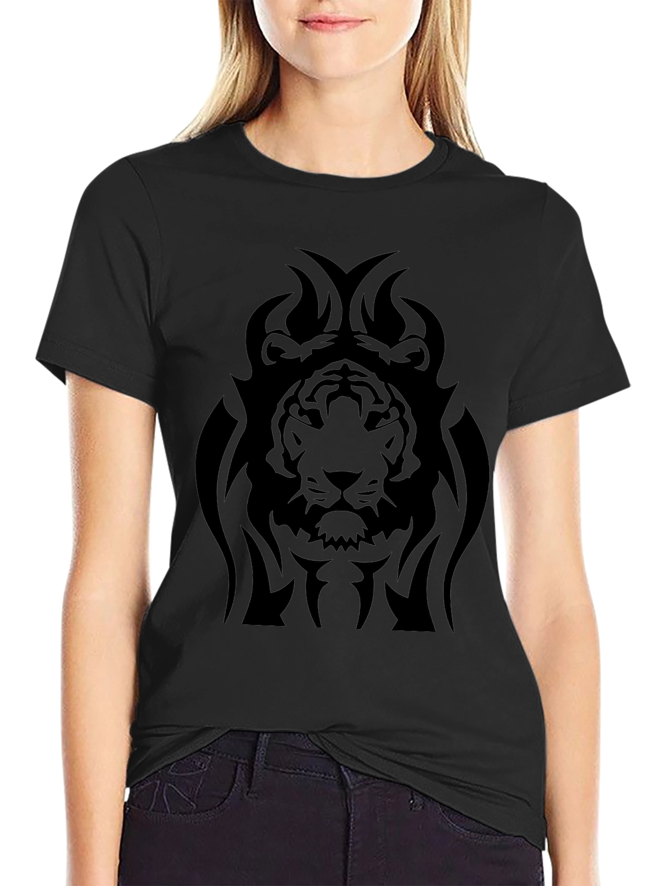 Black Lion Face Graphic Black T-Shirt view 2