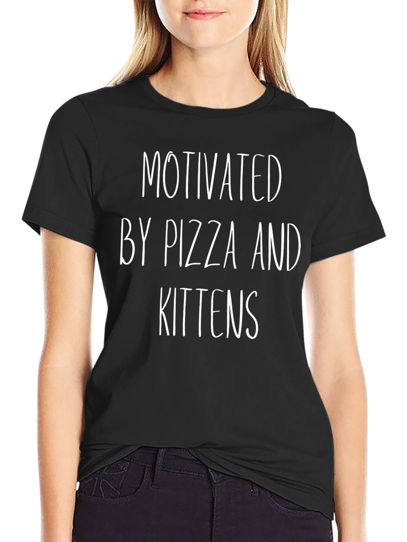 Black Motivated by Pizza and Kittens - Graphic T-Shirt view 2