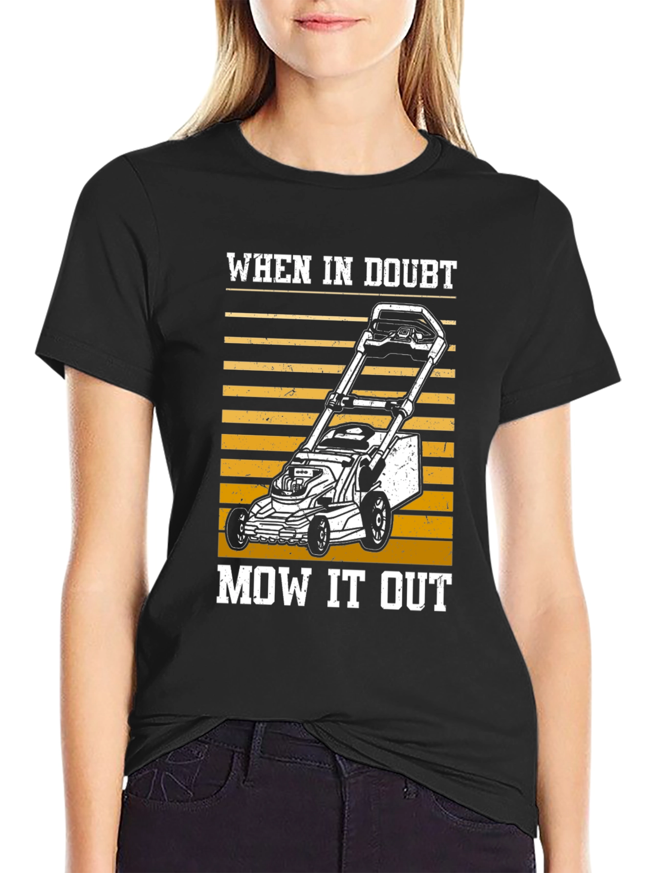 Black When In Doubt Mow It Out T-Shirt view 2