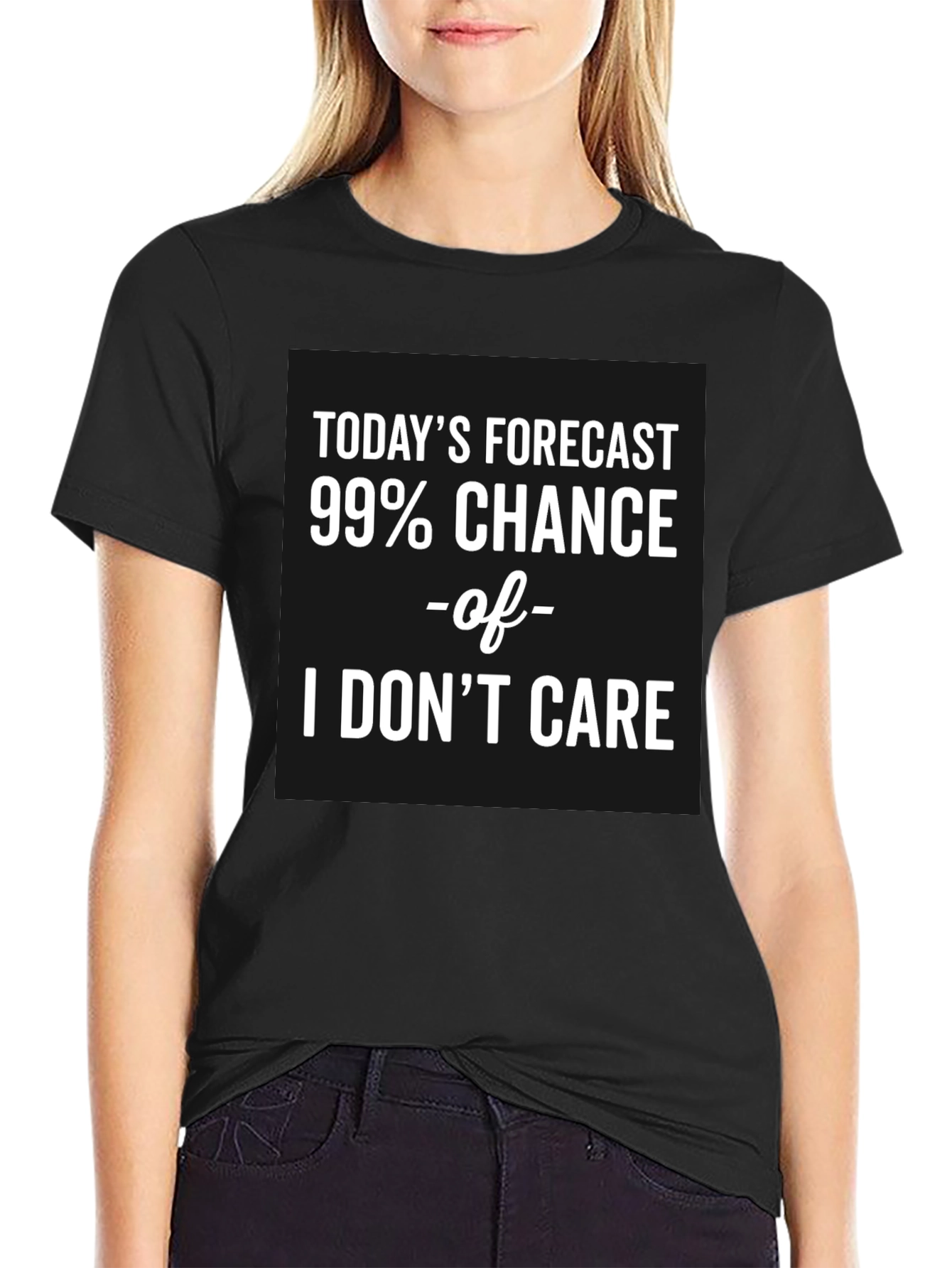 Black Funny Today's Forecast I Don't Care Graphic T-Shirt view 2