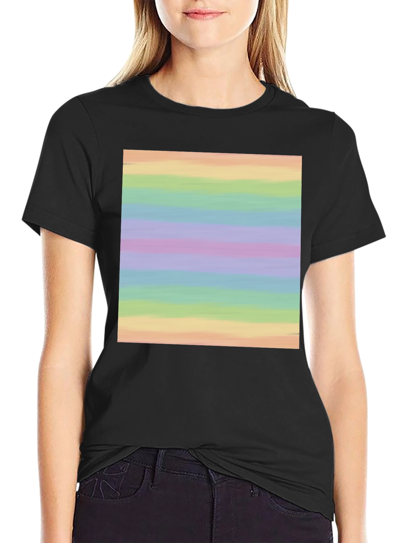 Black Rainbow Stripe Graphic Tee - Soft Cotton Blend view 2