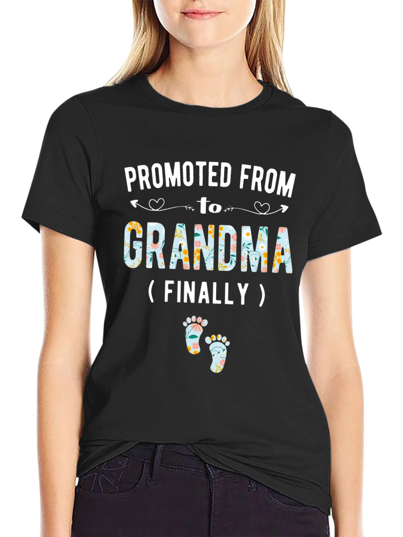 Black Promoted to Grandma Floral T-Shirt view 2