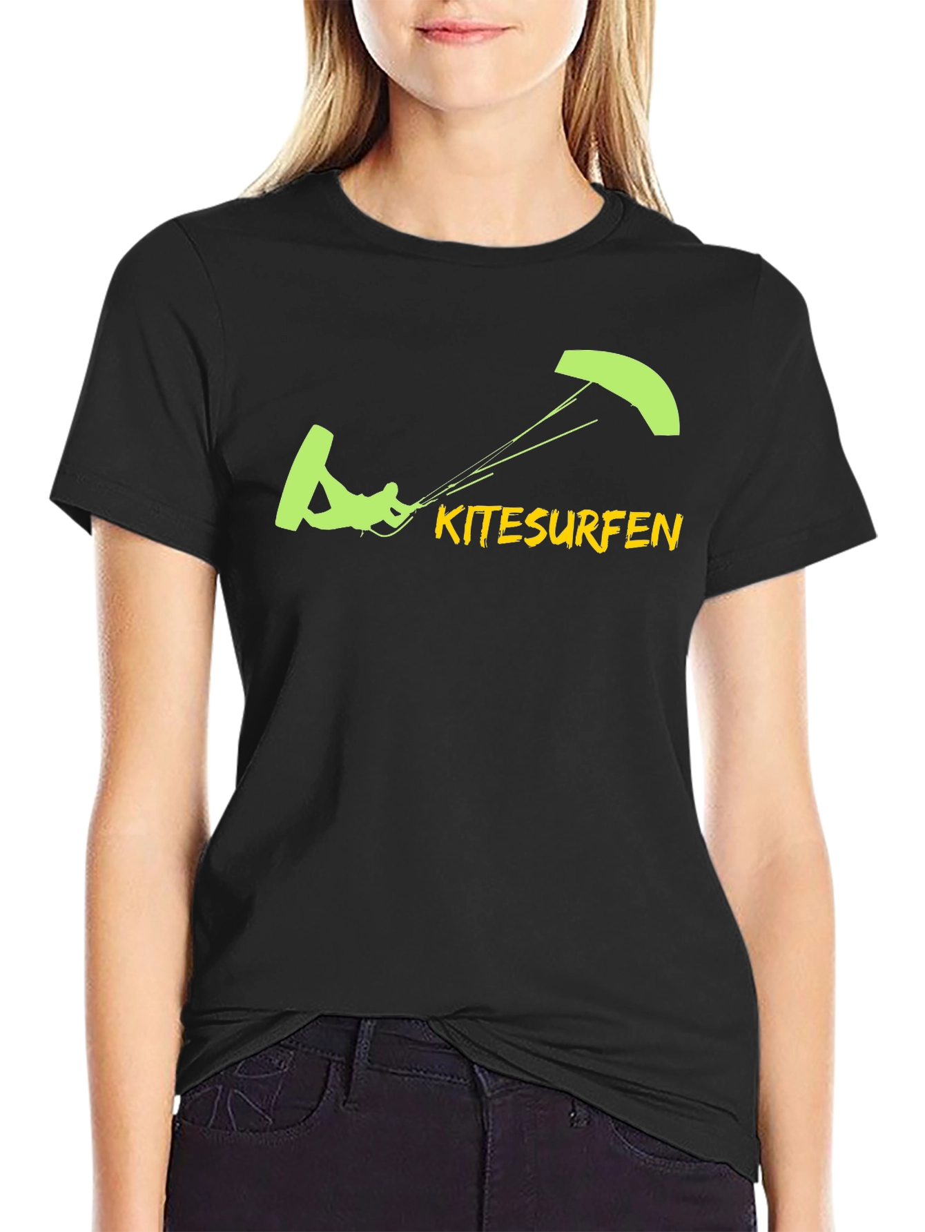 Black Kitesurfen Graphic Tee - Black Cotton T-Shirt view 2