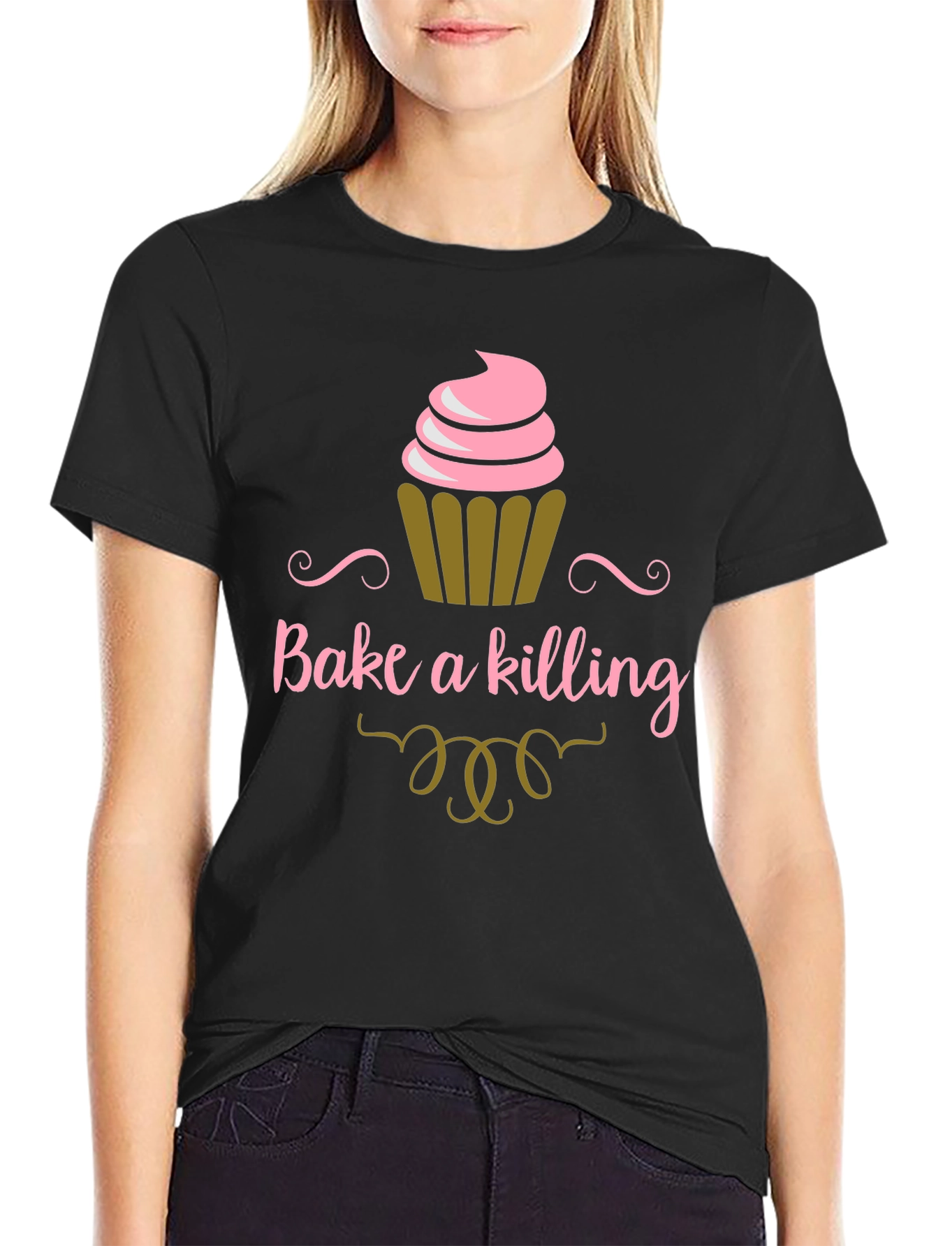 Black Bake a Killing T-Shirt - Funny Cupcake Tee view 2