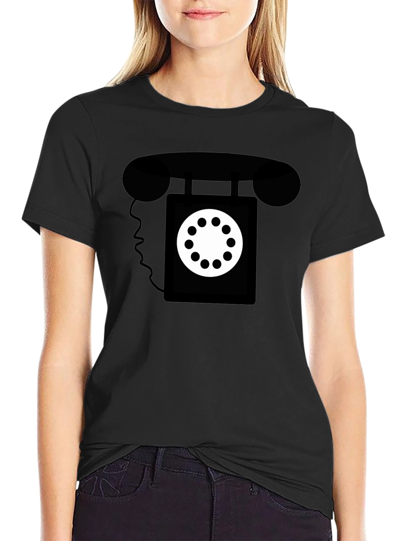 Black Retro Rotary Phone Graphic Tee - Classic Style view 2