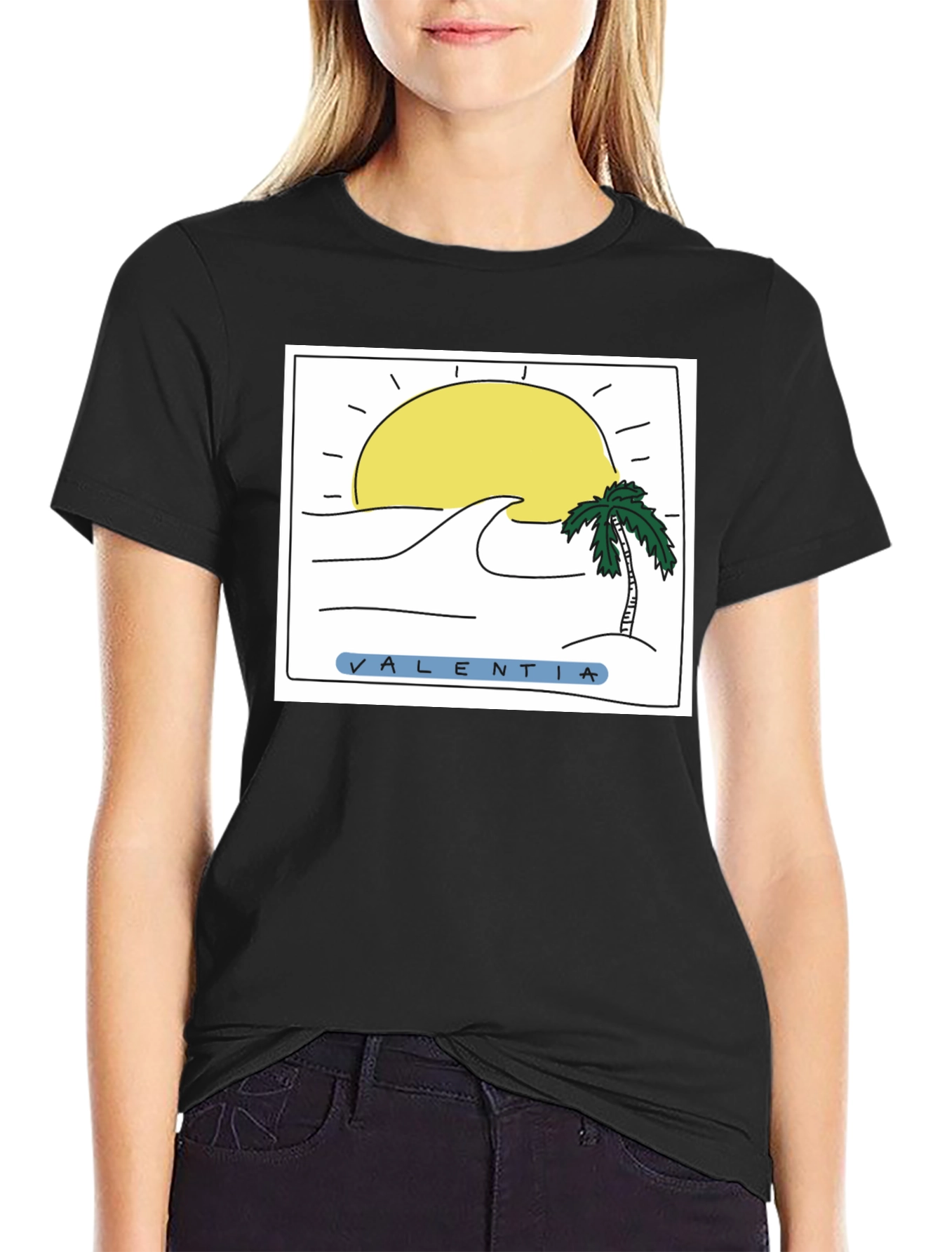 Black Valentia Sun & Waves Graphic Tee - Black view 2