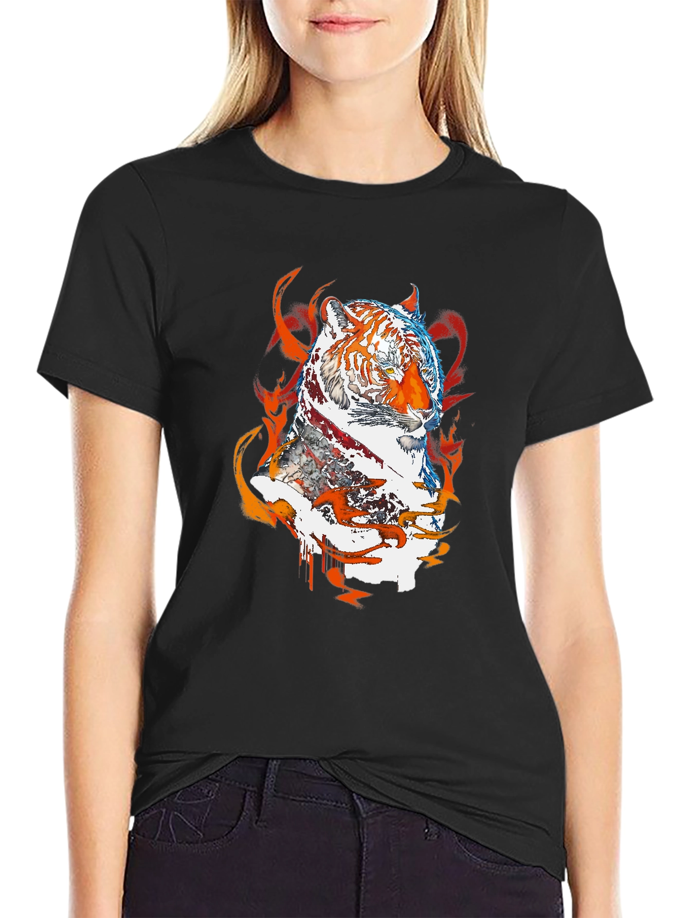 Black Fiery Tiger Graphic Tee - Black view 2