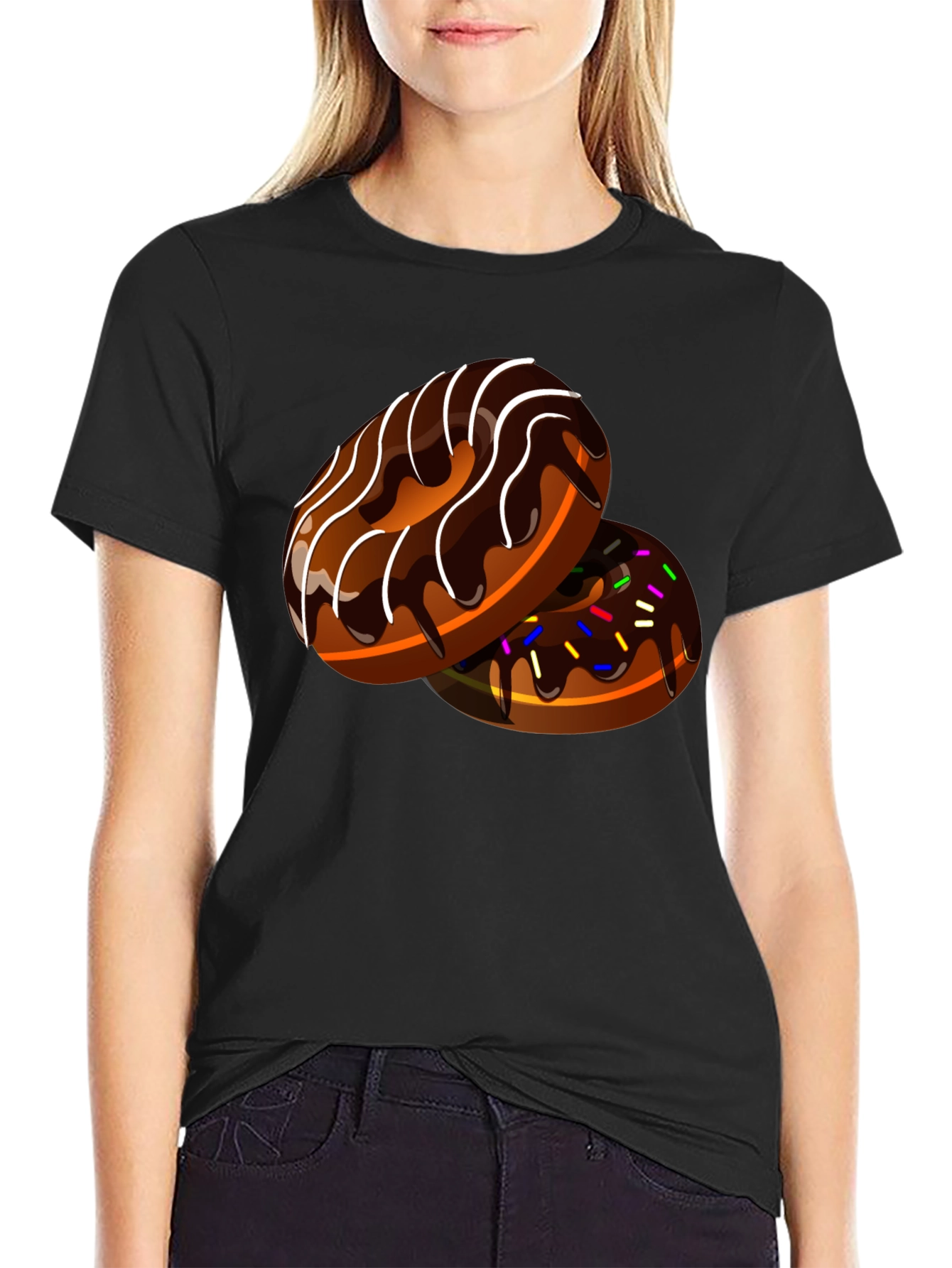 Black Donut Design Black T-Shirt view 2