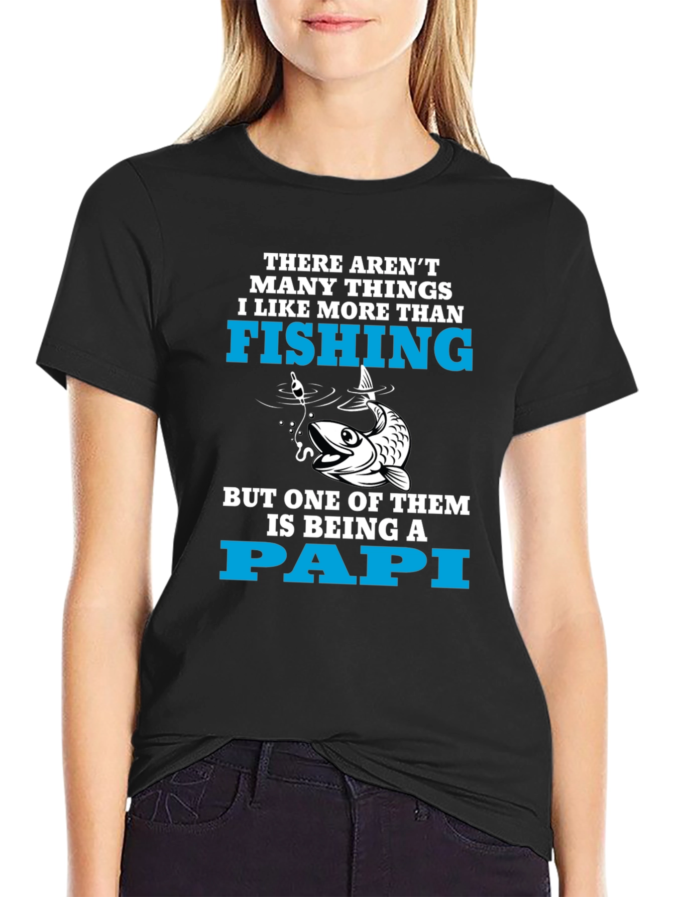 Black Fishing Papi T-Shirt - Fun Dad Gift view 2